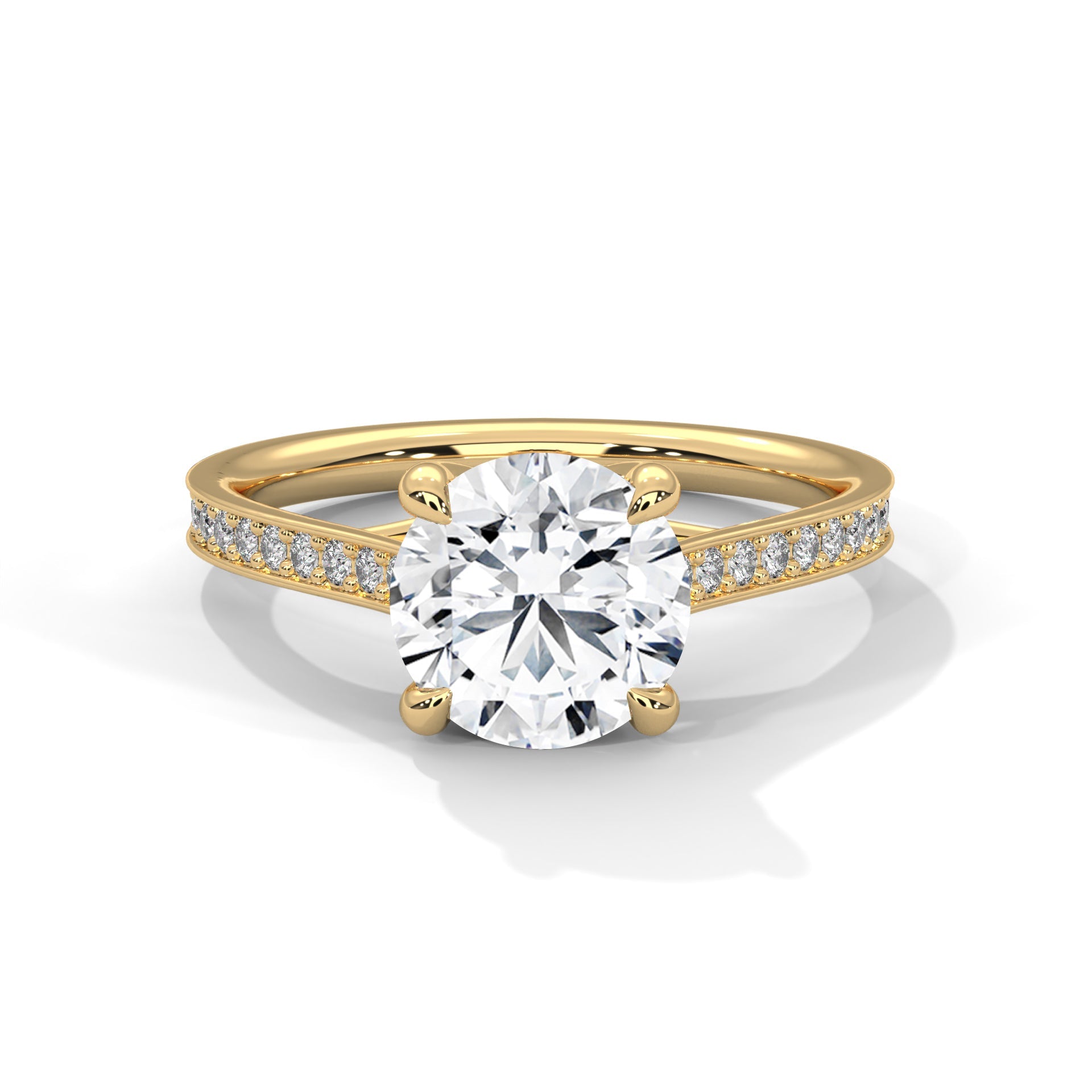 Solitaire Round-Cut Moissanite Engagement Ring with 2ct Center Stone and Pave Accents