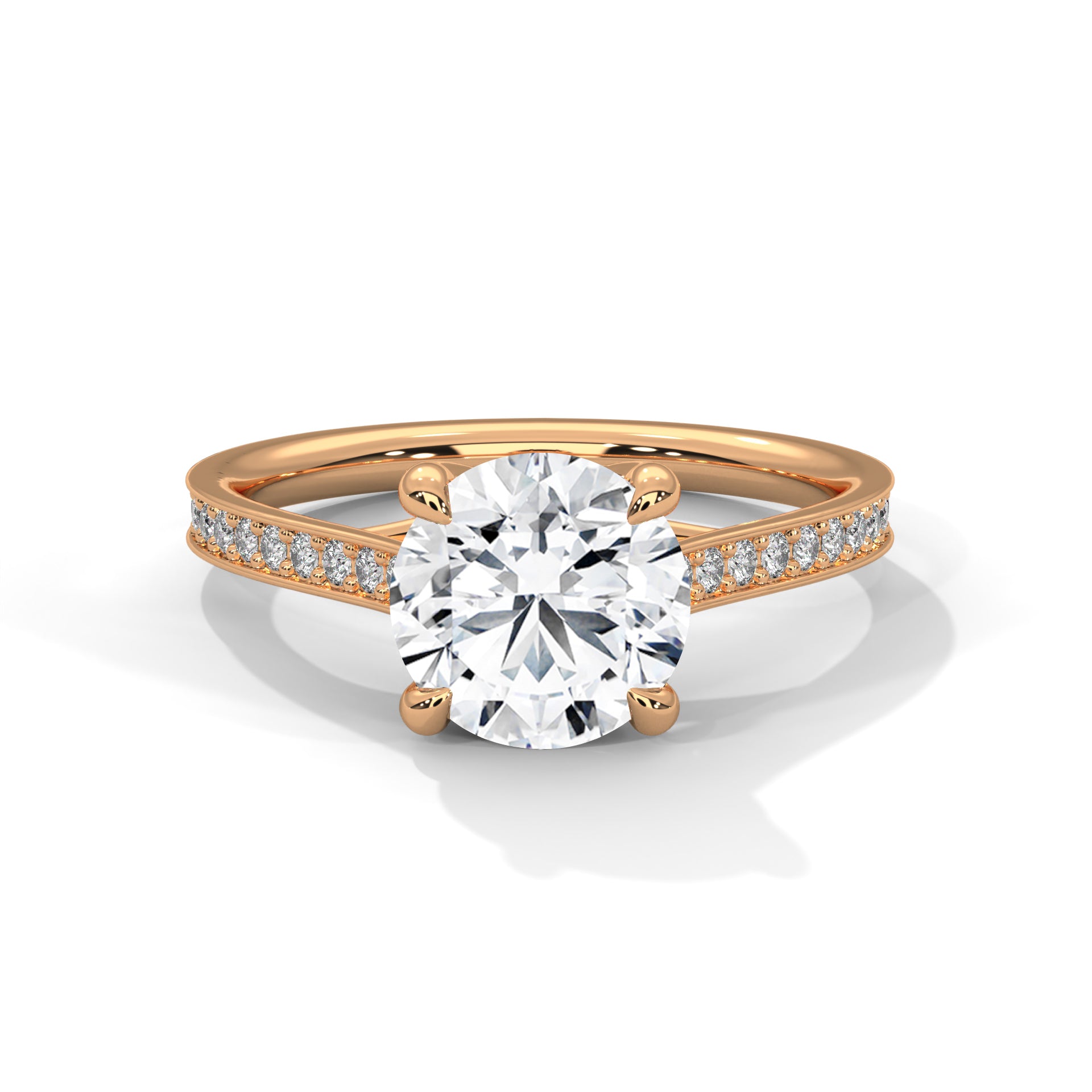 Solitaire Round-Cut Moissanite Engagement Ring with 2ct Center Stone and Pave Accents