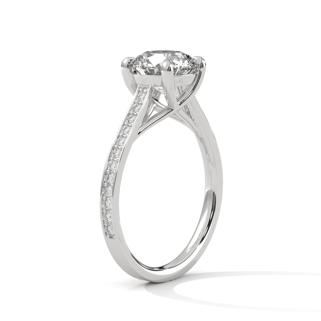 Solitaire Round-Cut Moissanite Engagement Ring with 2ct Center Stone and Pave Accents