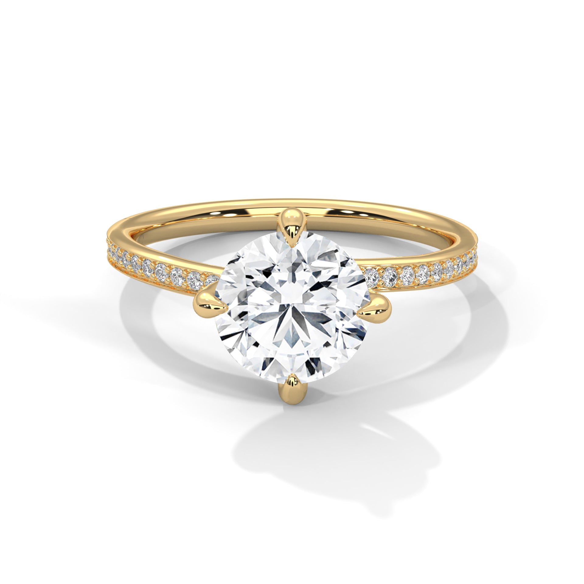 Solitaire Round-Cut Engagement Ring with Pave Band and 2ct Diamond