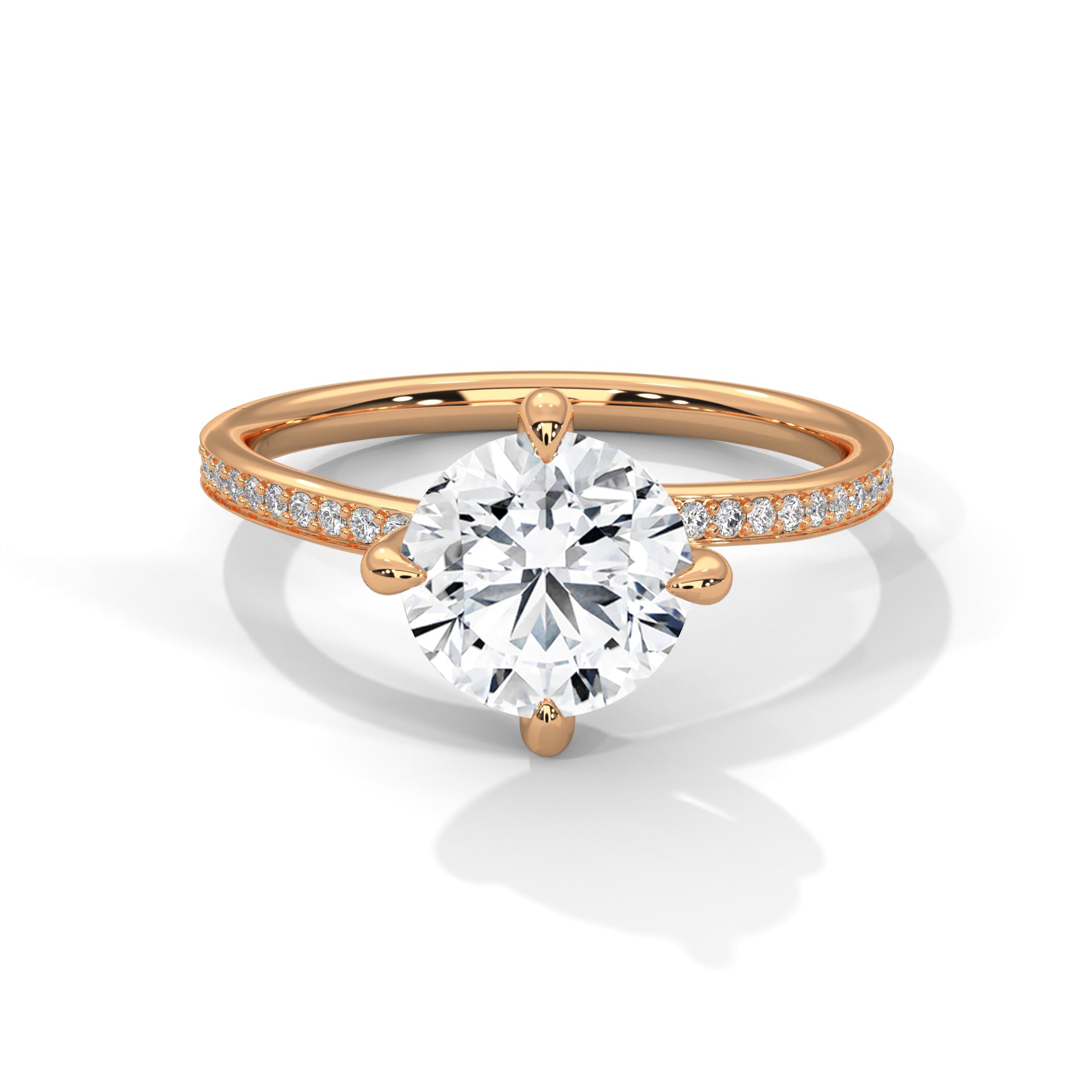 Solitaire Round-Cut Engagement Ring with Pave Band and 2ct Diamond