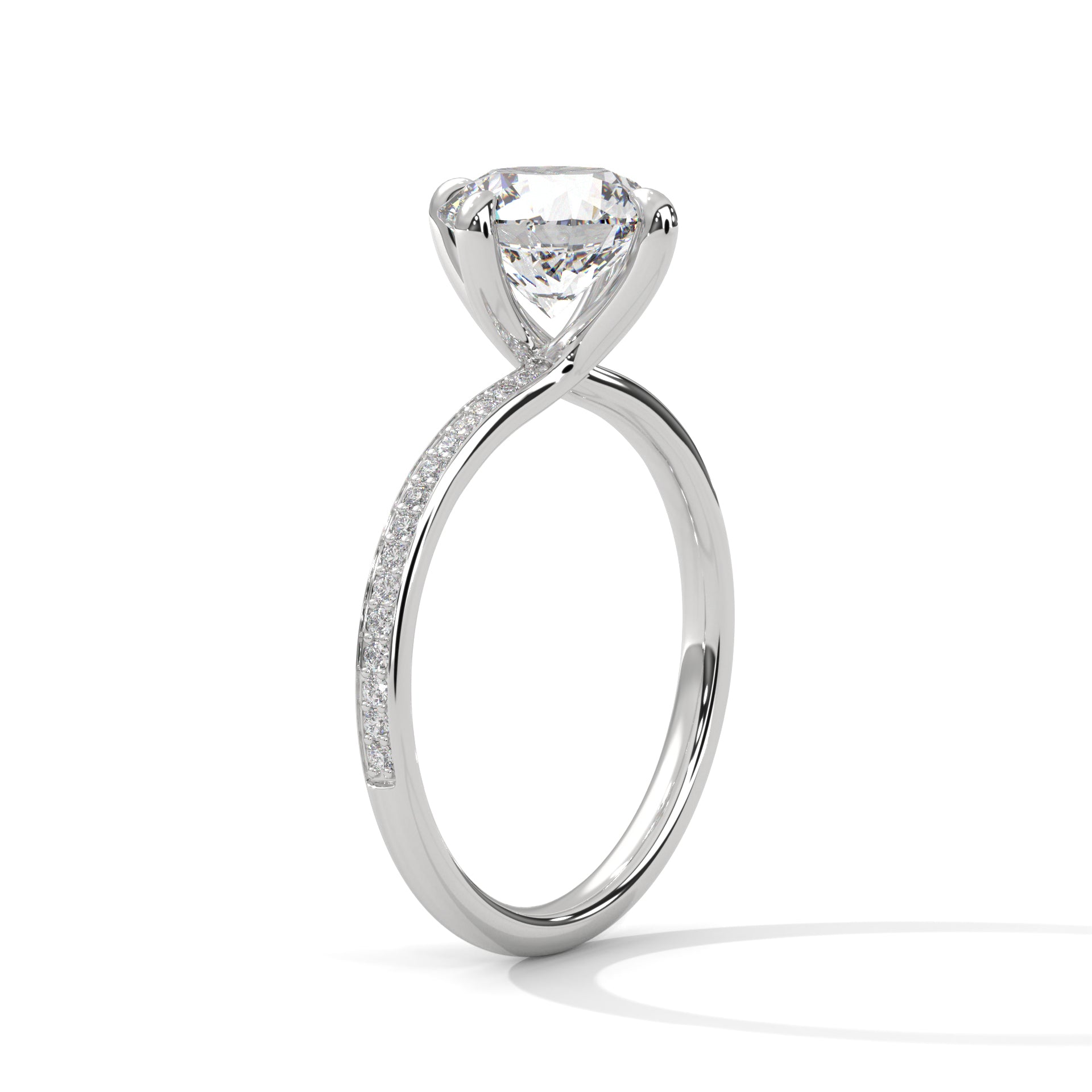 Solitaire Round-Cut Engagement Ring with Pave Band and 2ct Diamond