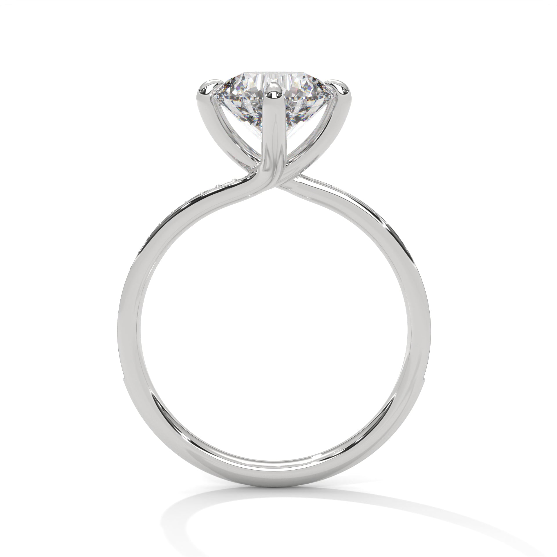 Solitaire Round-Cut Engagement Ring with Pave Band and 2ct Diamond