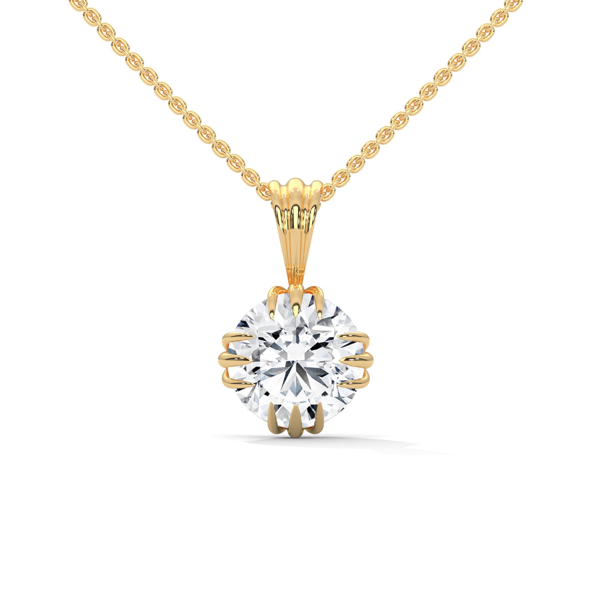 Round-Cut Diamond Pendant Necklace 2ctw E-VS1 | 14K Gold | 16-18 inch Chain