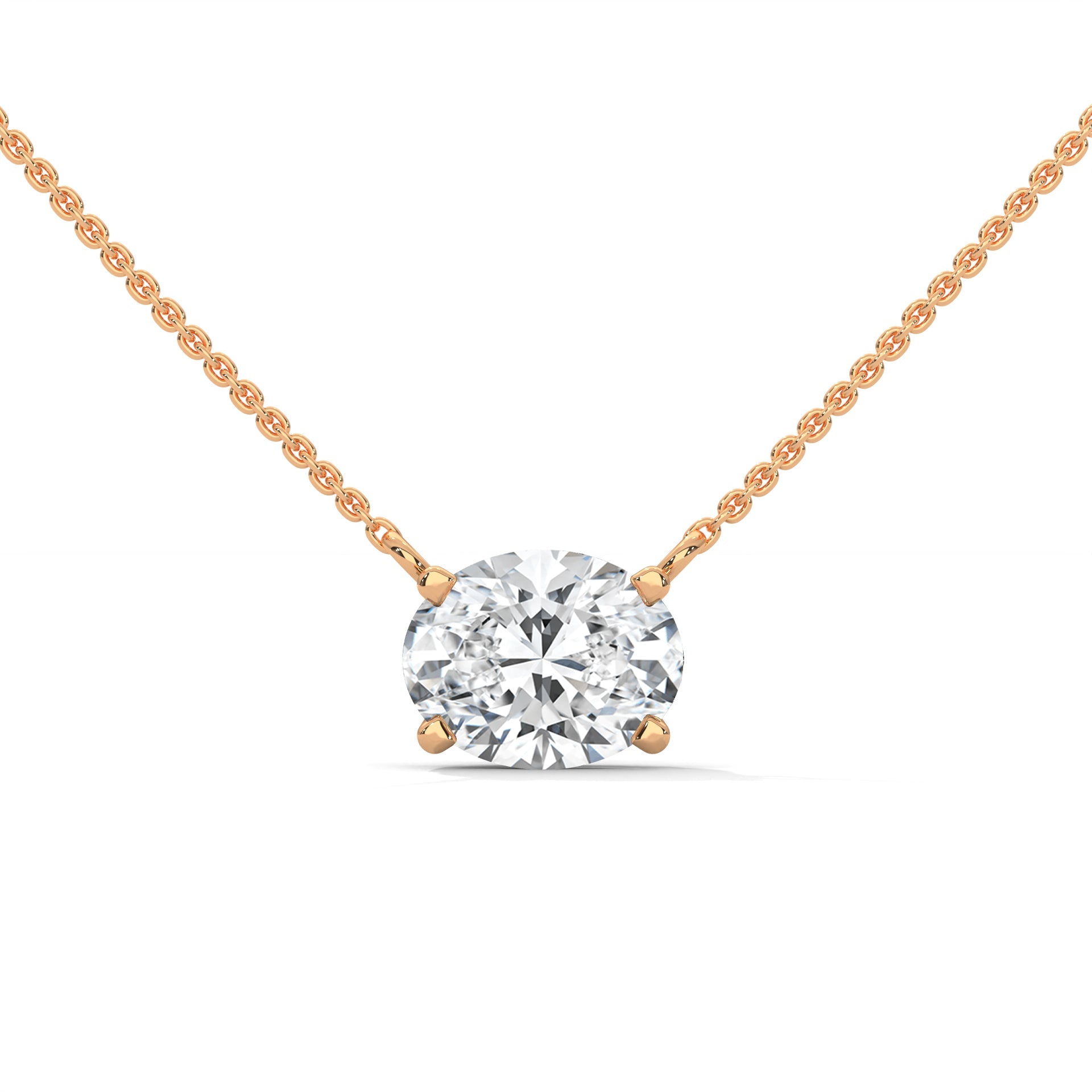 Oval-Cut Diamond Pendant Necklace 2.00ct E-VS1 | 14K Gold | 16”&18” Chain