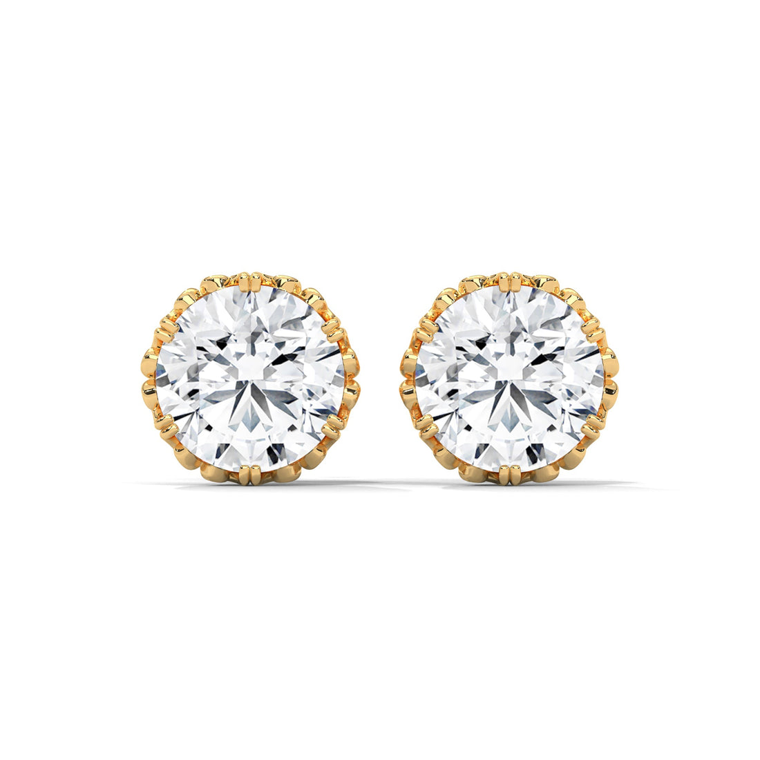 Vintage-Inspired Round Diamond Stud Earrings in 14K Gold| 2-6 CTW