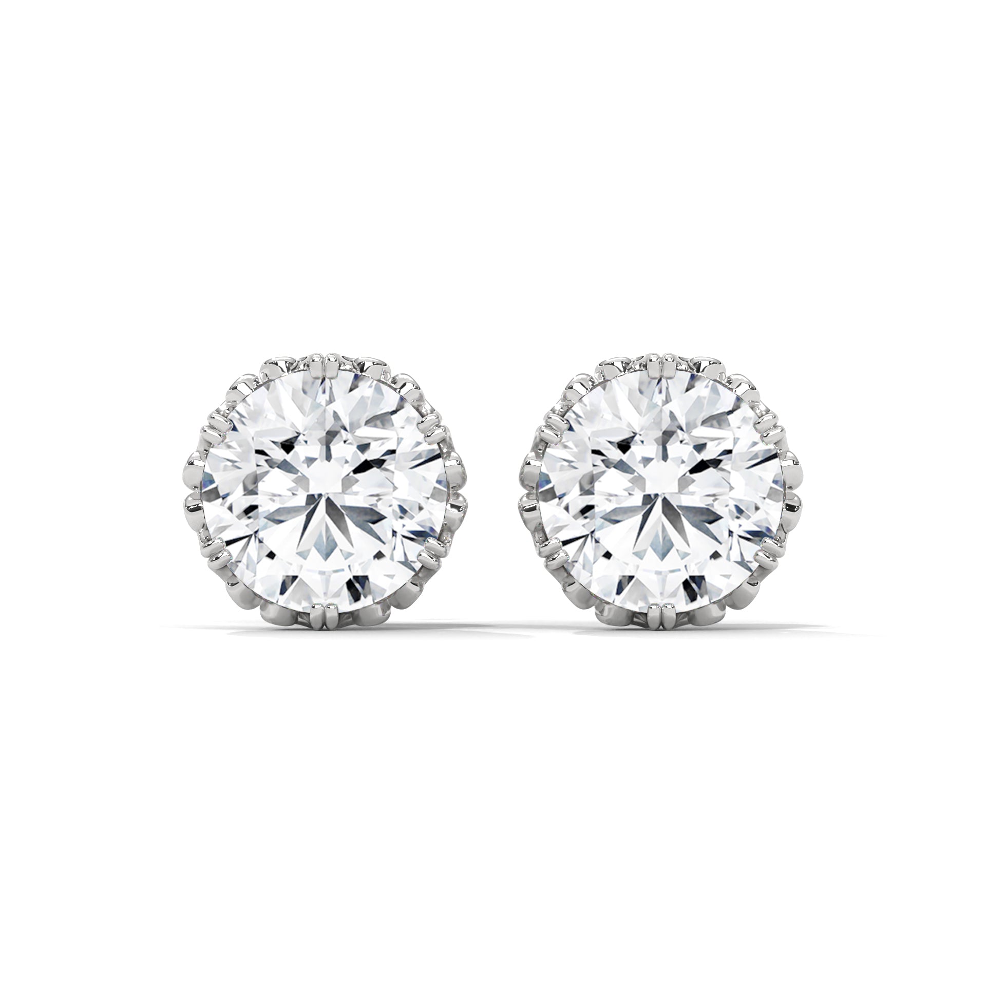 Vintage-Inspired Round Diamond Stud Earrings in 14K Gold| 2-6 CTW