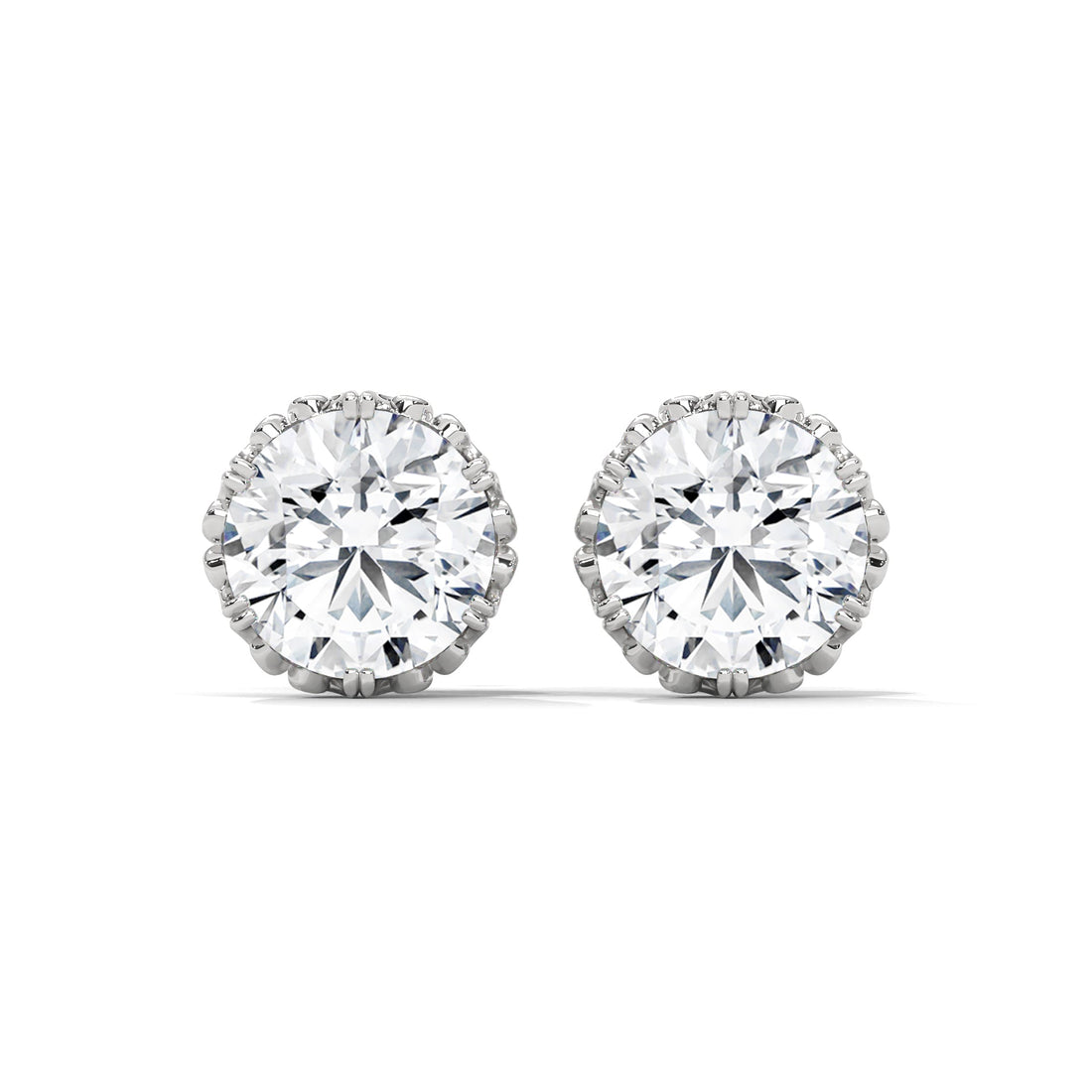 Vintage-Inspired Round Diamond Stud Earrings in 14K Gold| 2-6 CTW