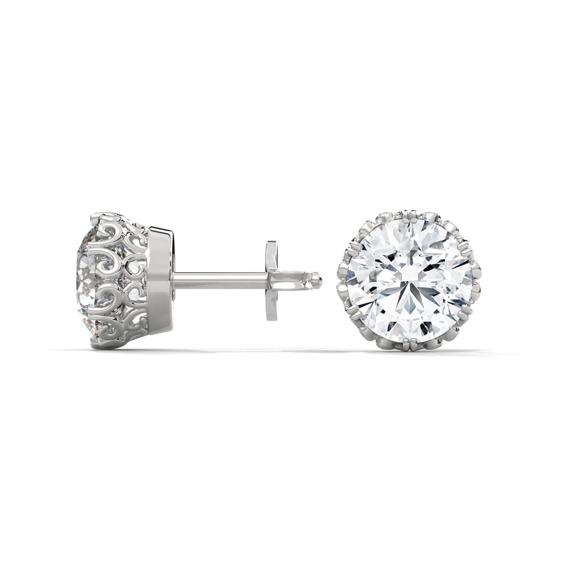 Vintage-Inspired Round Diamond Stud Earrings in 14K Gold| 2-6 CTW
