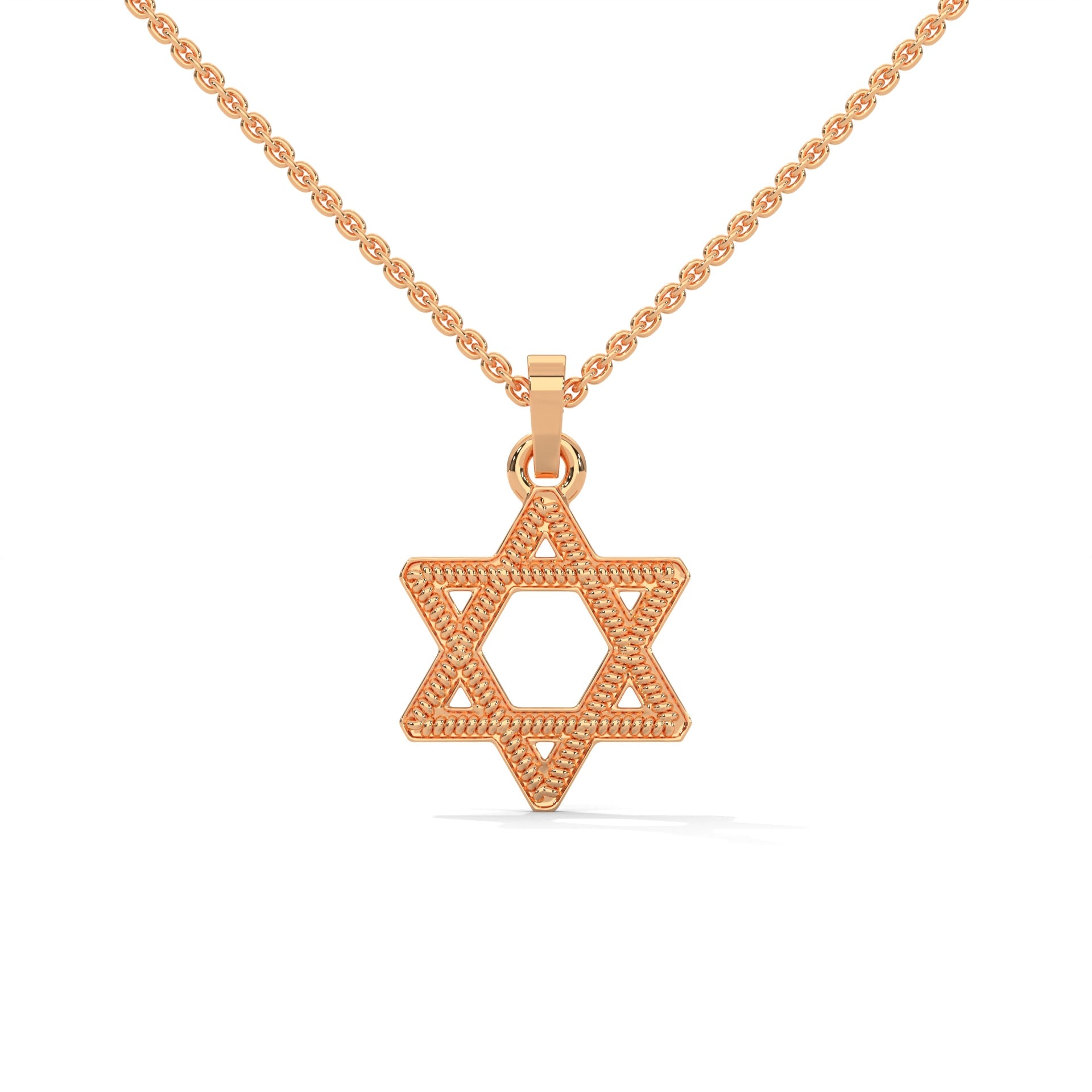 Divine Radiance: 14K Gold Star of David Pendant with Milgrain Detailing