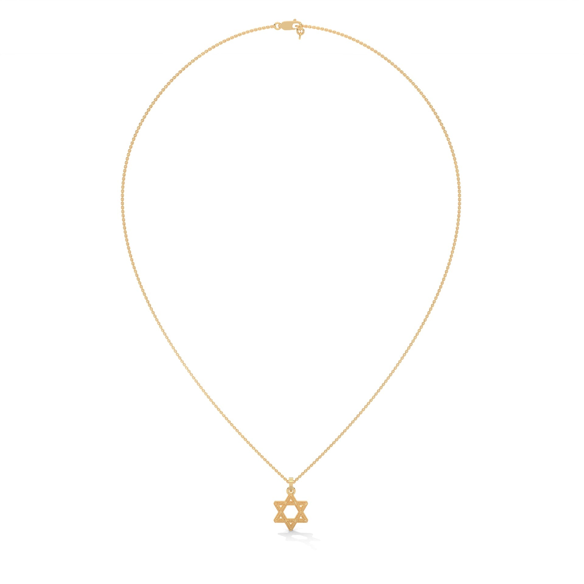Divine Radiance: 14K Gold Star of David Pendant with Milgrain Detailing