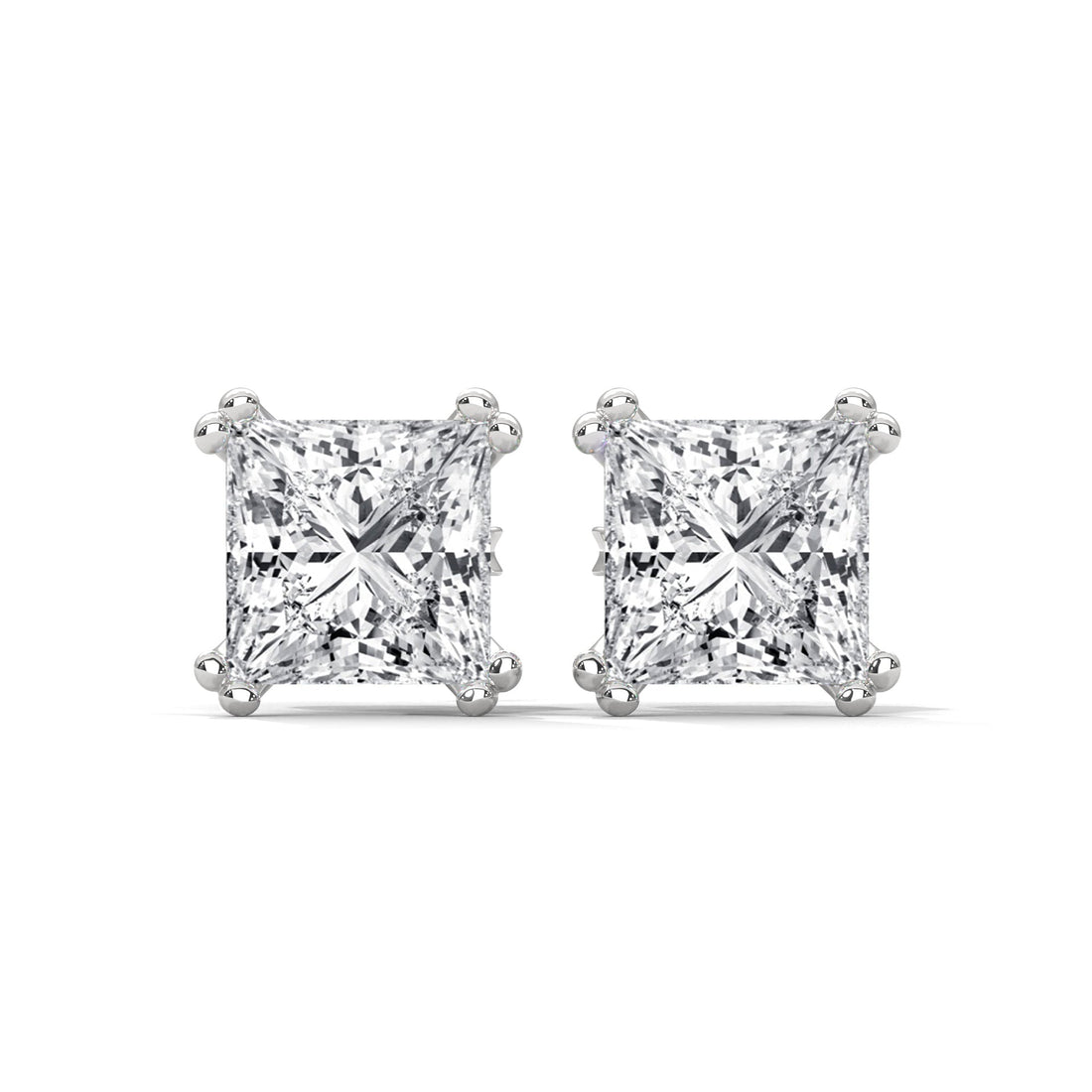 Princess Cut Solitaire Diamond 14K Gold Stud Earrings| 2-6ctw