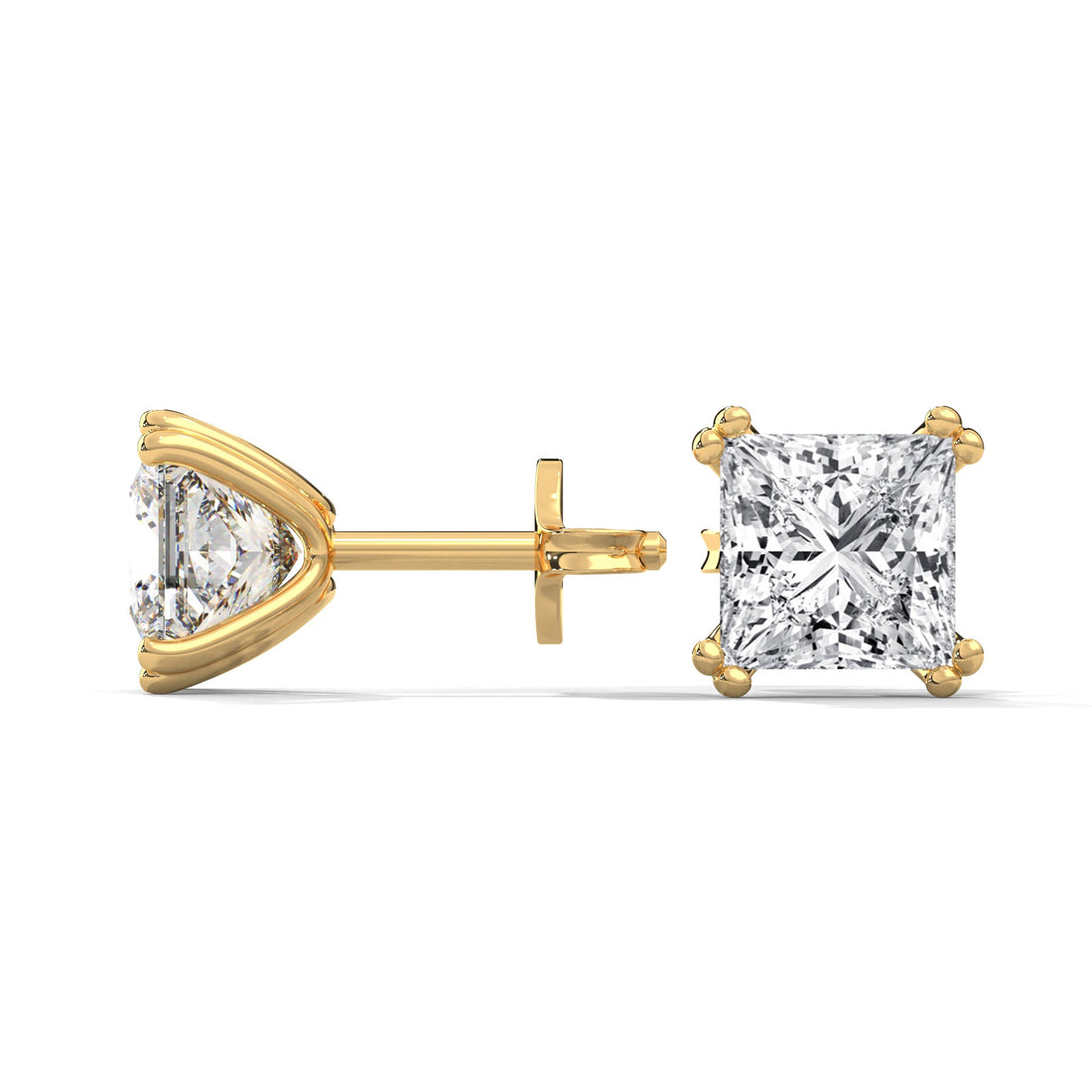 Princess Cut Solitaire Diamond 14K Gold Stud Earrings| 2-6ctw