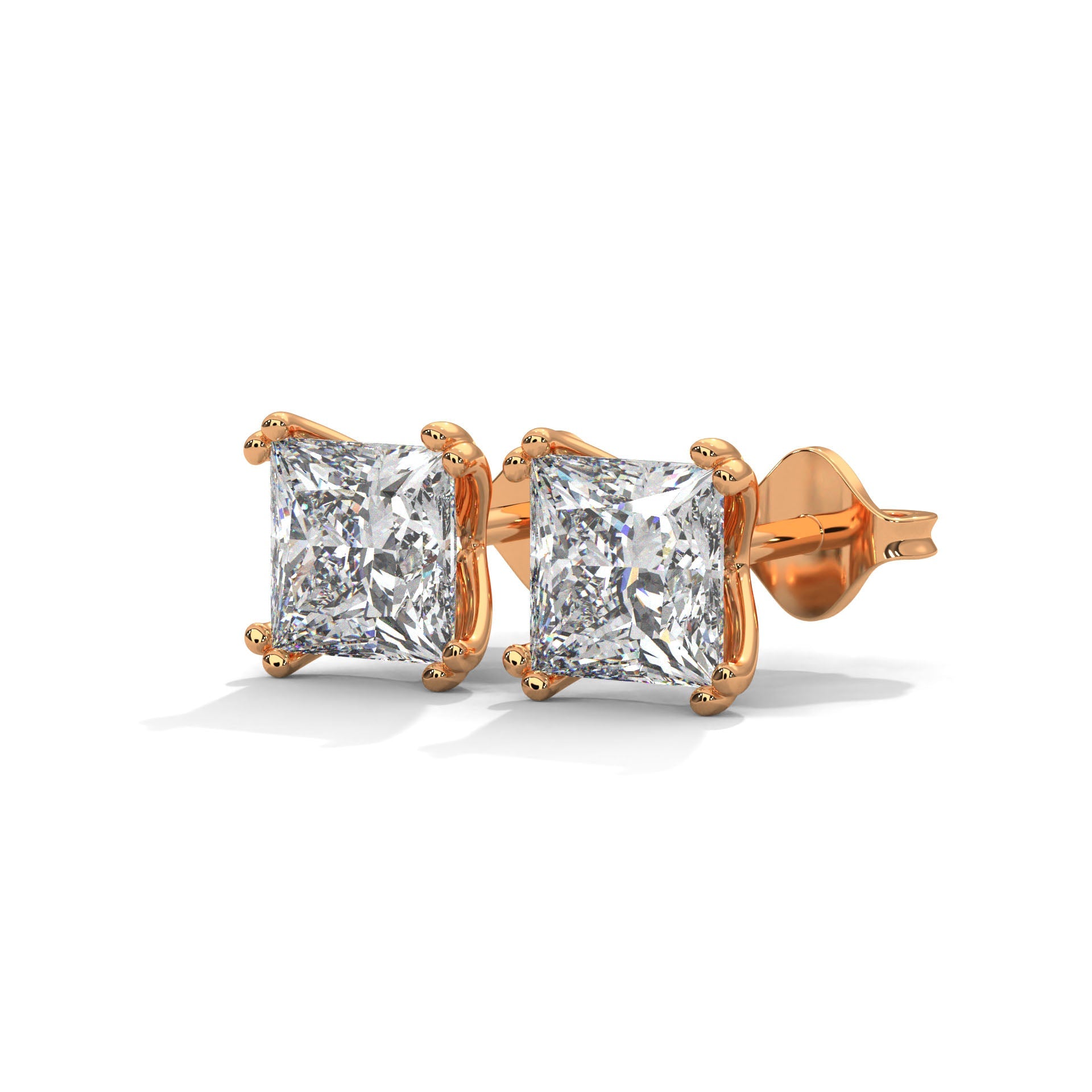 Princess Cut Solitaire Diamond 14K Gold Stud Earrings| 2-6ctw