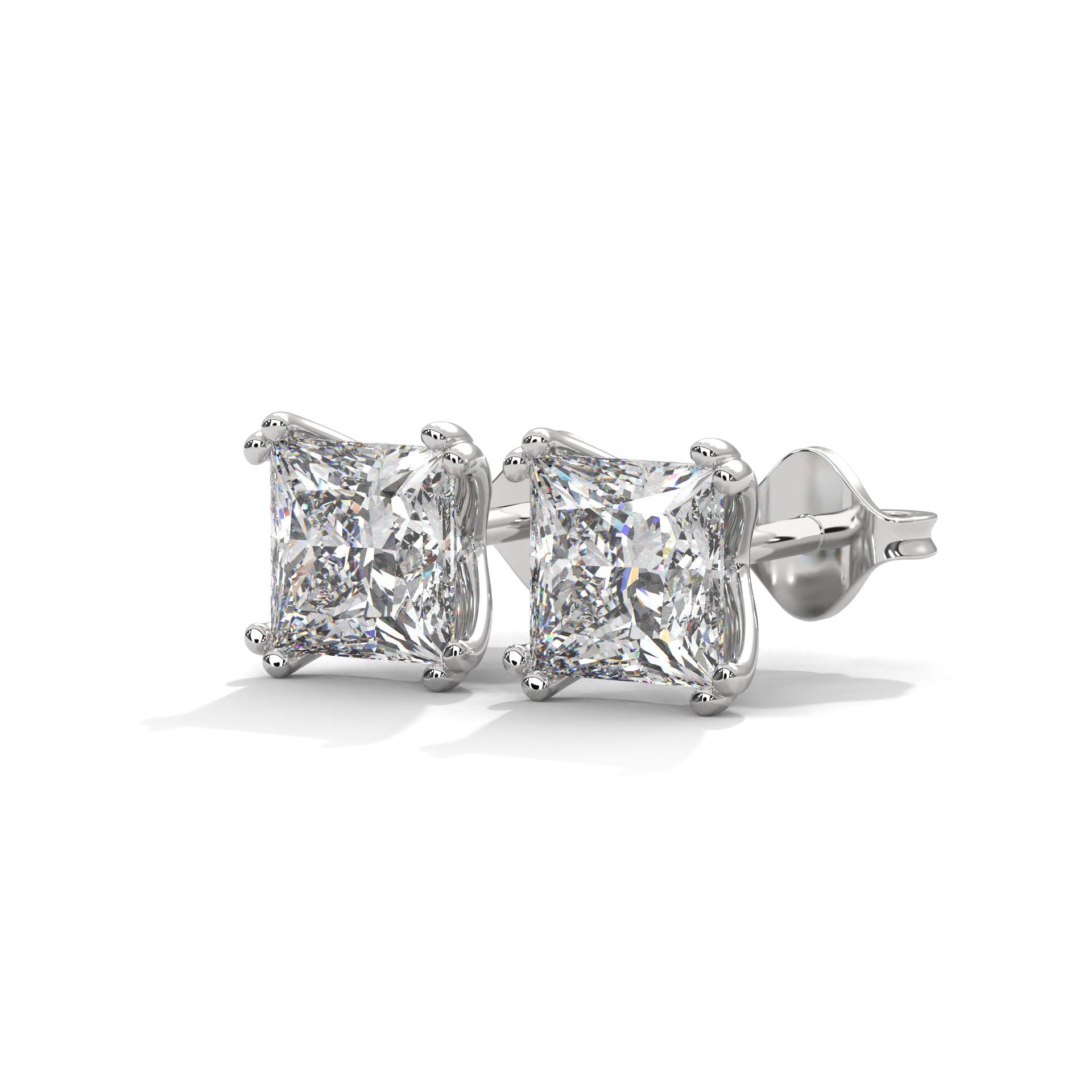 Princess Cut Solitaire Diamond 14K Gold Stud Earrings| 2-6ctw
