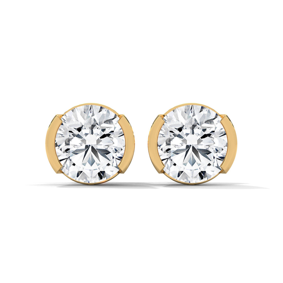 Bezel Set Round Cut Diamond 14K Gold Stud Earrings | 2-6ctw
