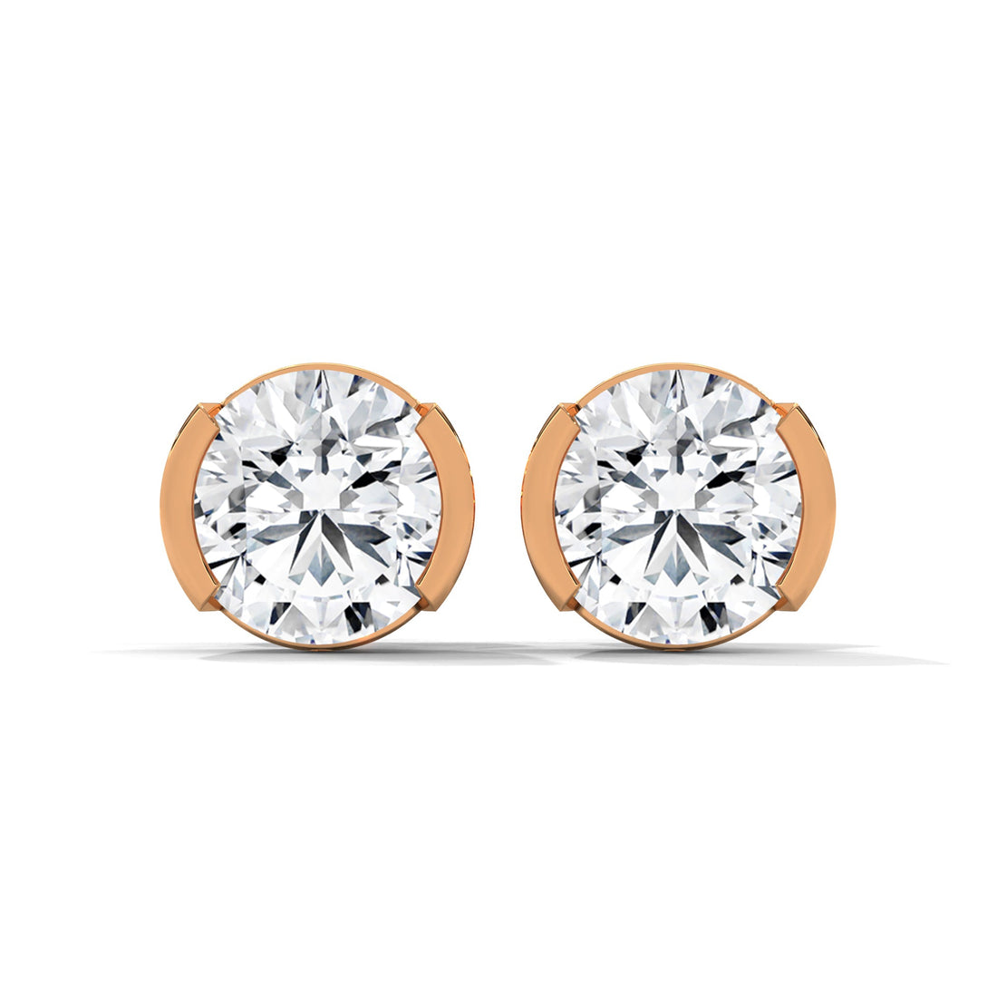Bezel Set Round Cut Diamond 14K Gold Stud Earrings | 2-6ctw