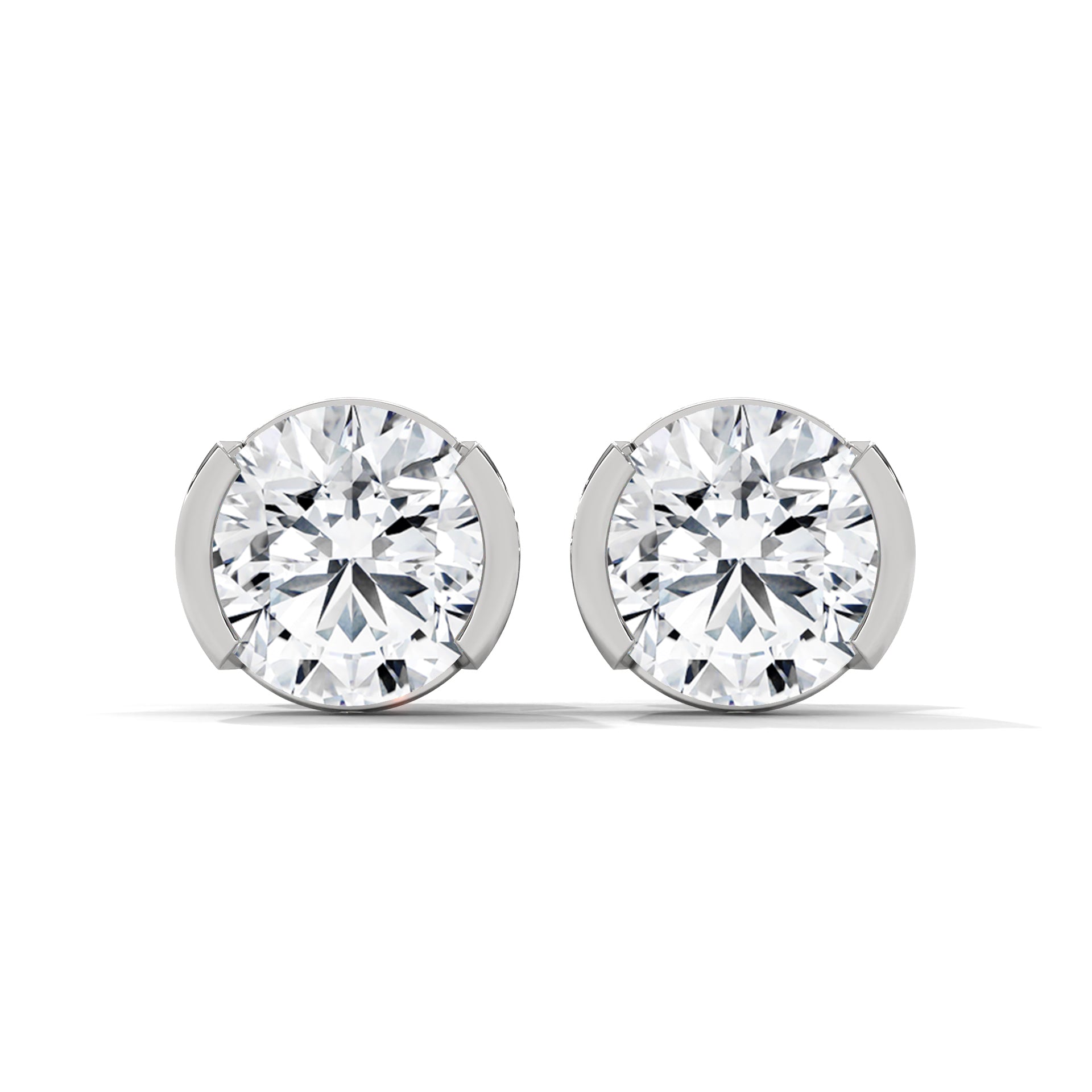Bezel Set Round Cut Diamond 14K Gold Stud Earrings | 2-6ctw