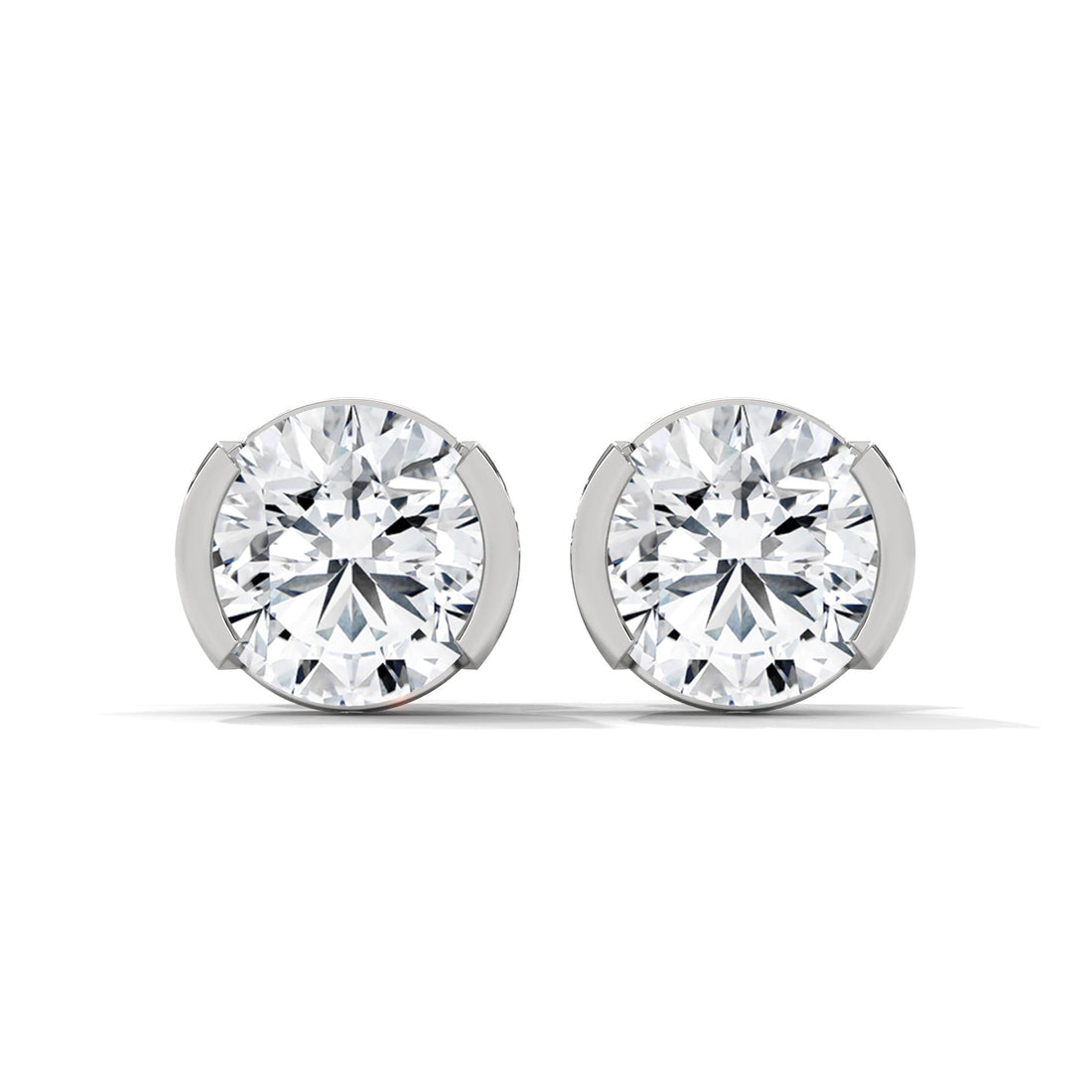 Bezel Set Round Cut Diamond 14K Gold Stud Earrings | 2-6ctw