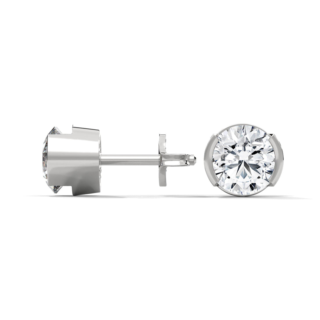 Bezel Set Round Cut Diamond 14K Gold Stud Earrings | 2-6ctw