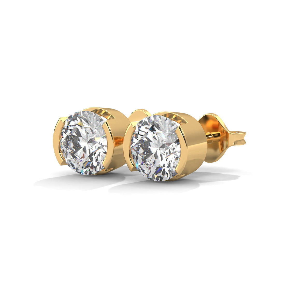 Bezel Set Round Cut Diamond 14K Gold Stud Earrings | 2-6ctw