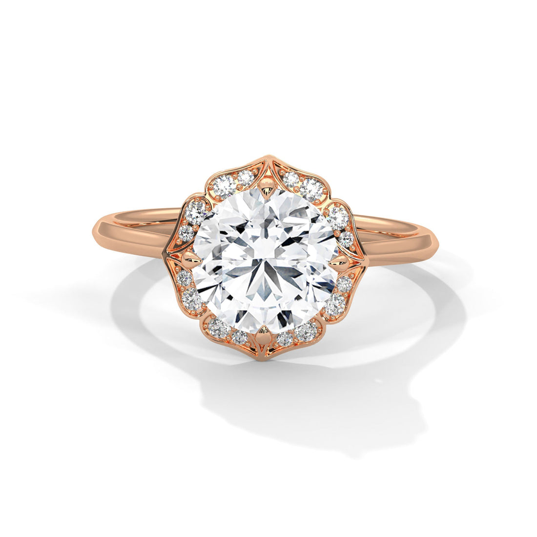 Regal Bloom 2.12 CTW Round-Cut Diamond Floral Halo Ring | E-VS1
