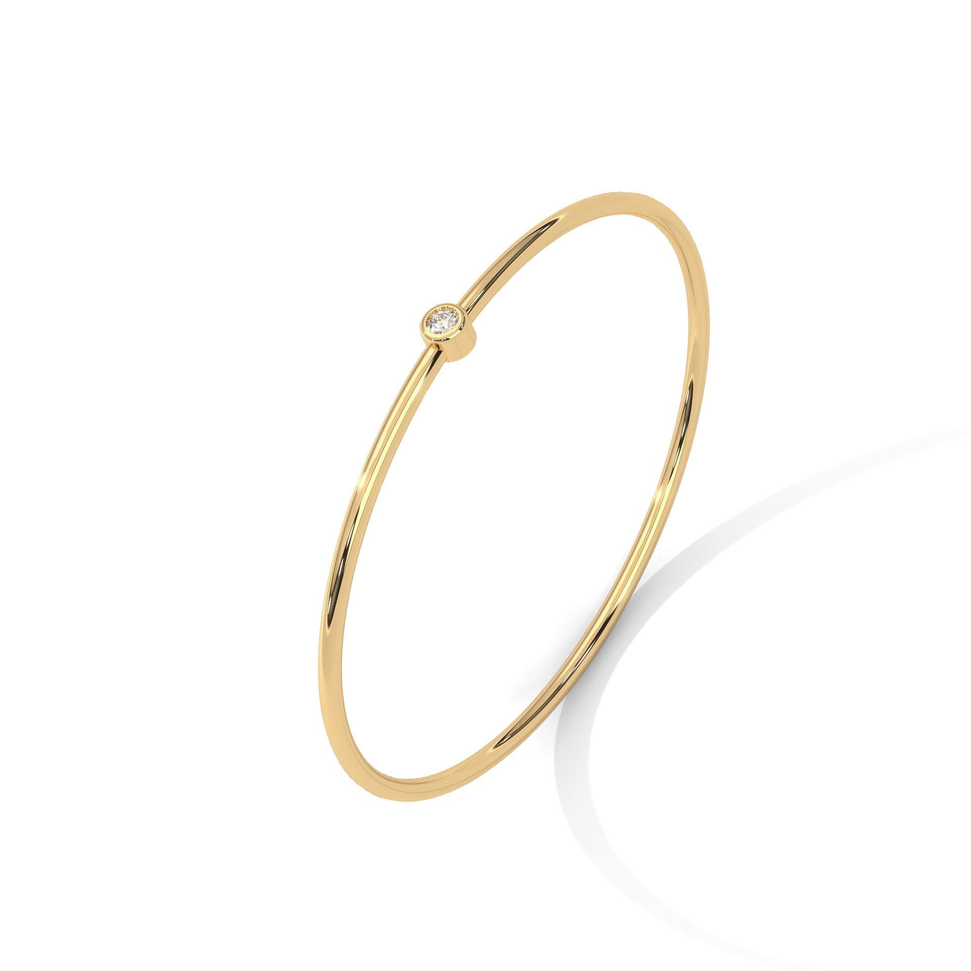 Minimalist Round Lab-Grown Diamond Gold Bezel Bangle | 0.10 CTW