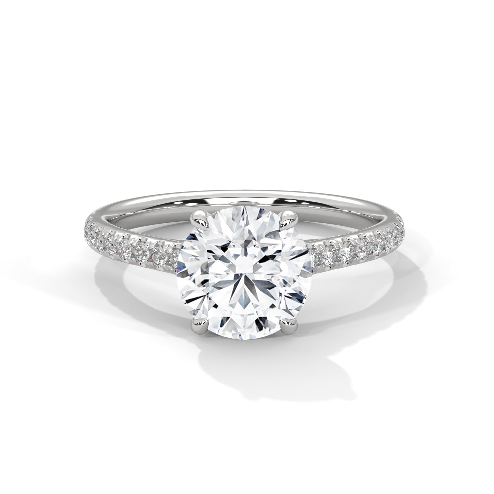 Timeless 4-Prong Pave Round-Cut Lab Grown Diamond Ring with 1/5 side stone | 3.2 CTW