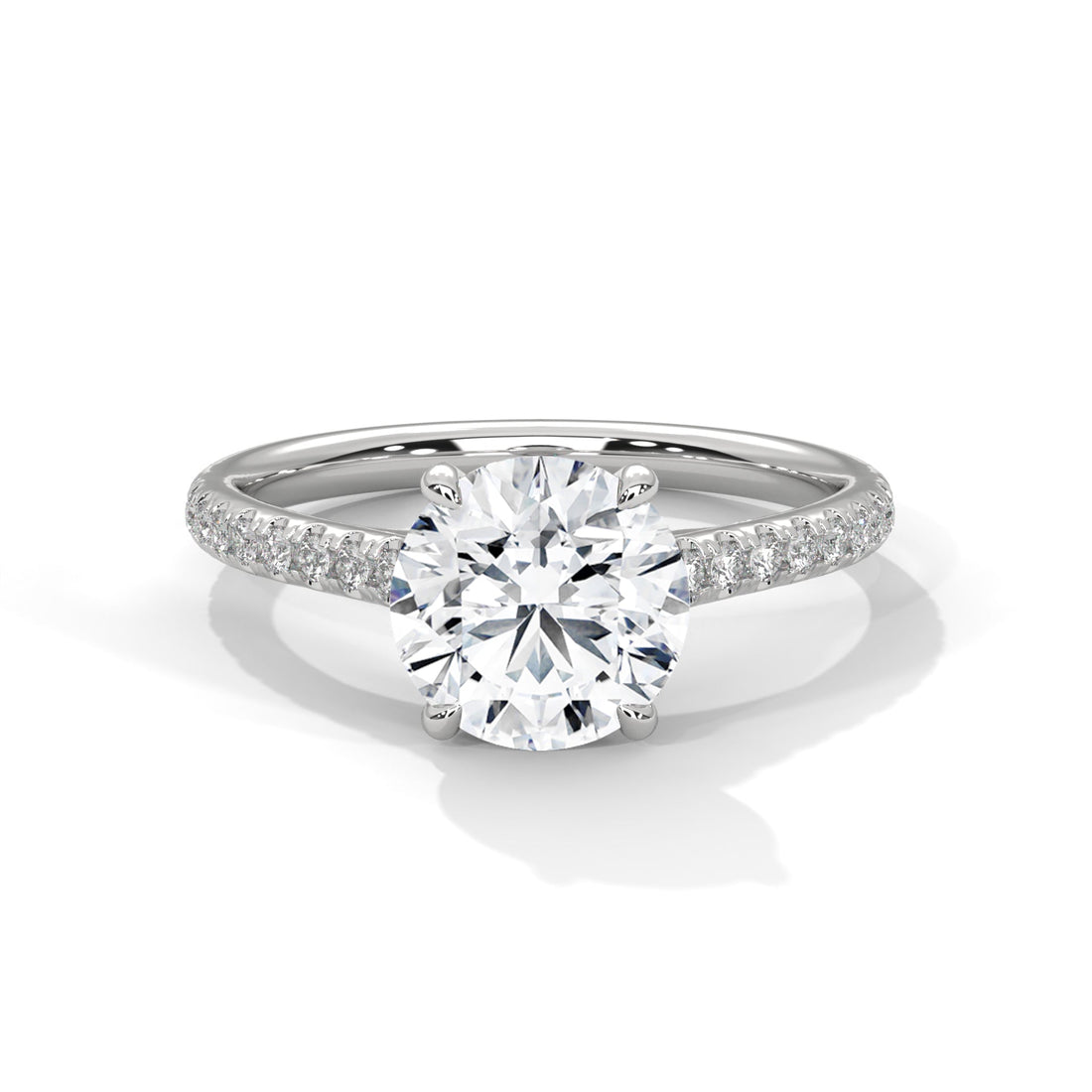 Timeless 4-Prong Pave Round-Cut Lab Grown Diamond Ring with 1/5 side stone | 3.2 CTW