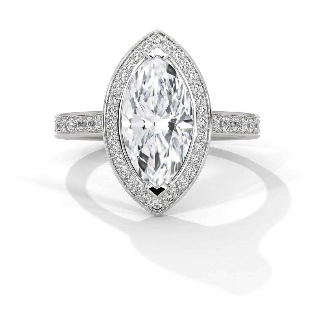 Pave Band Ring with 1.5ctw Halo Marquise-Cut Lab Grown Diamond | 1.96 CTW