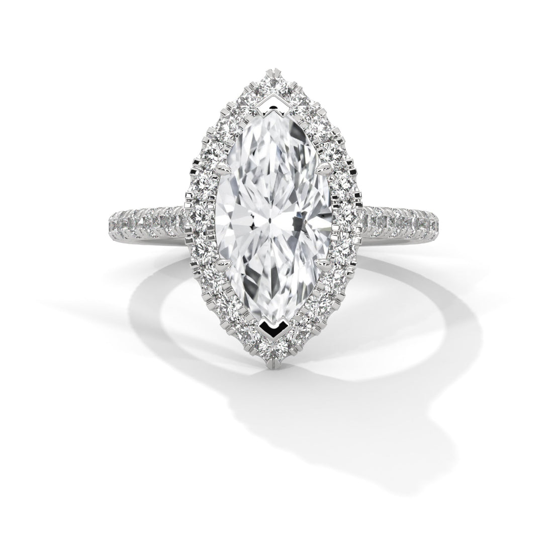 Marquise Halo-Pave Band Engagement Ring with Lab-Grown Diamond ( F VS1)