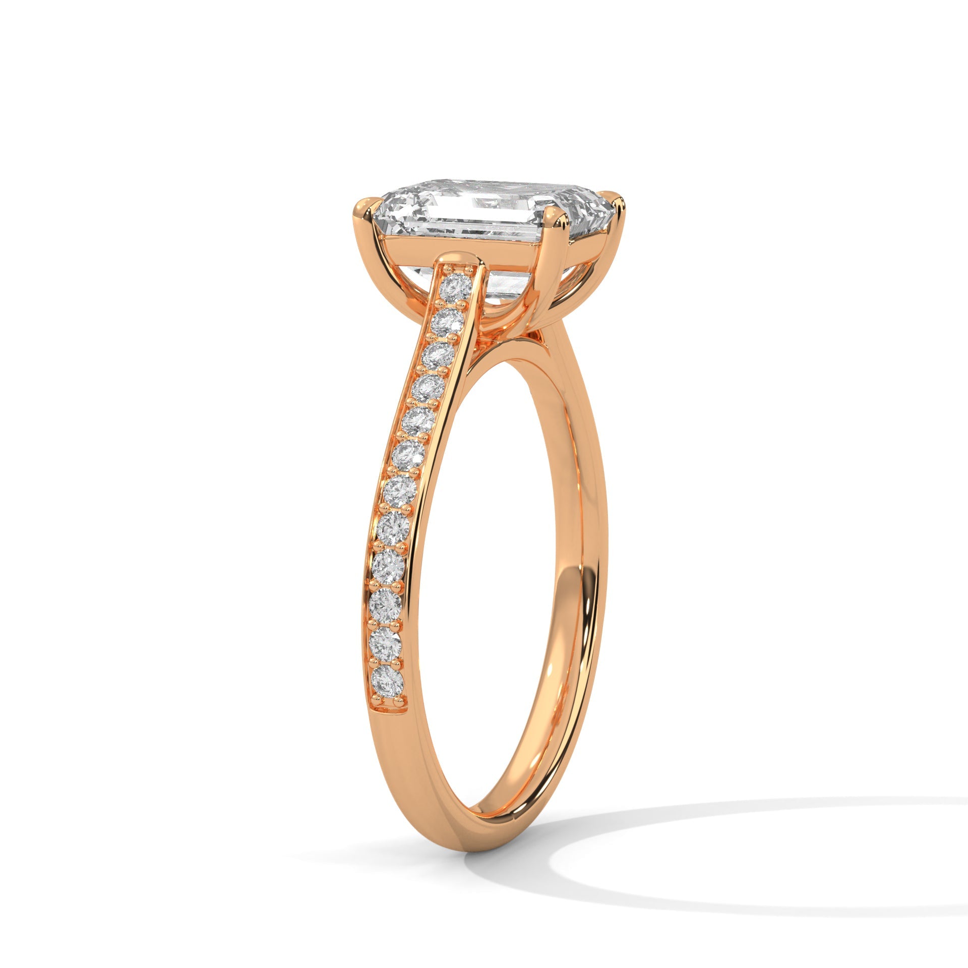 Pave Gold Ring with Lab-Created Diamond Emerald Cut (2 CTW F VS1)