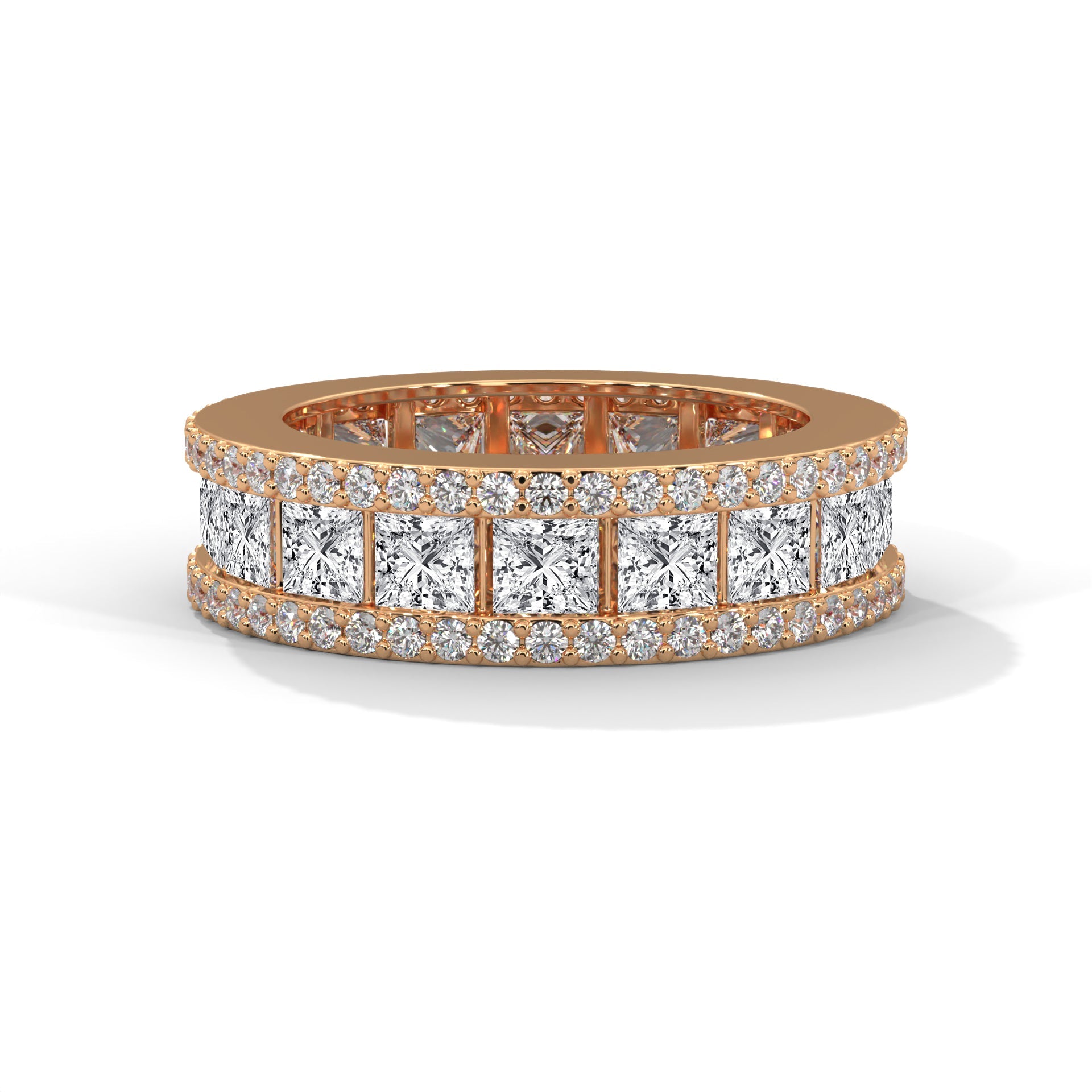 Regal Radiance: Gold Princess and Round Diamond Band Ring | 4.04 CTW