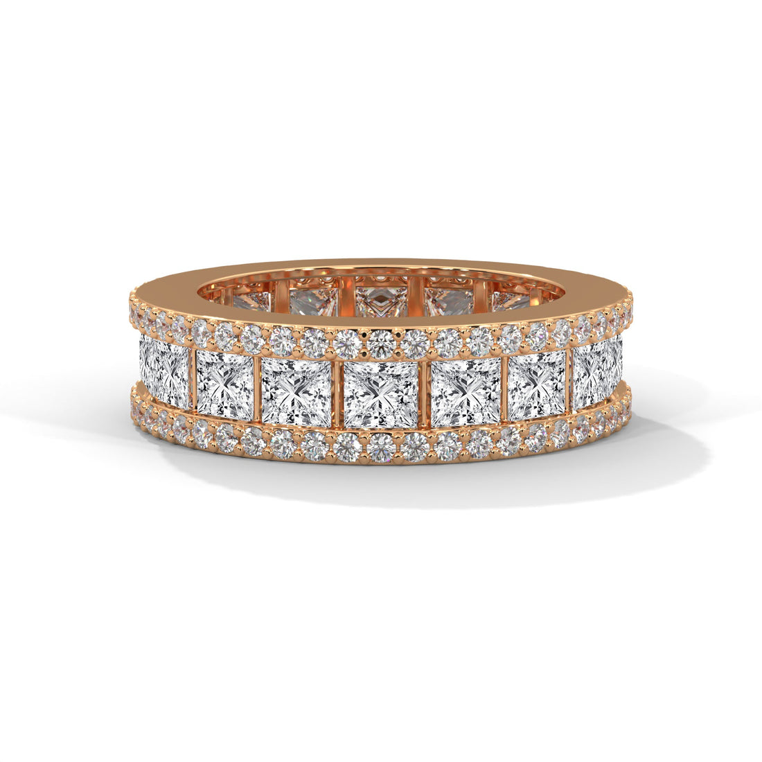 Regal Radiance: Gold Princess and Round Diamond Band Ring | 4.04 CTW