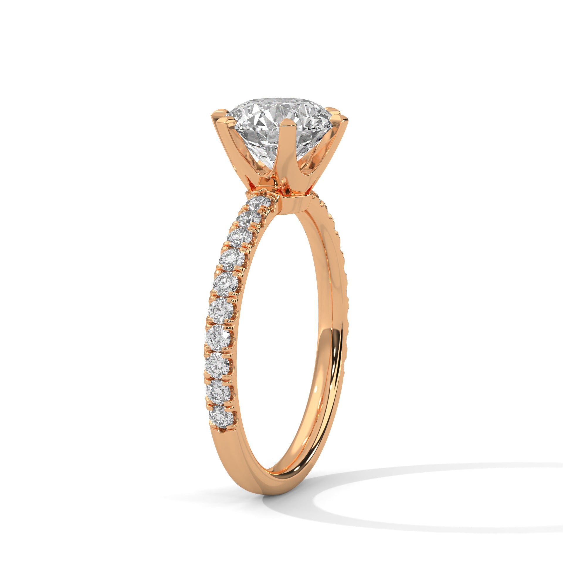 6-Prong Pave Round-Cut Engagement Ring with 2ct Lab-Grown Diamond (F VS1)