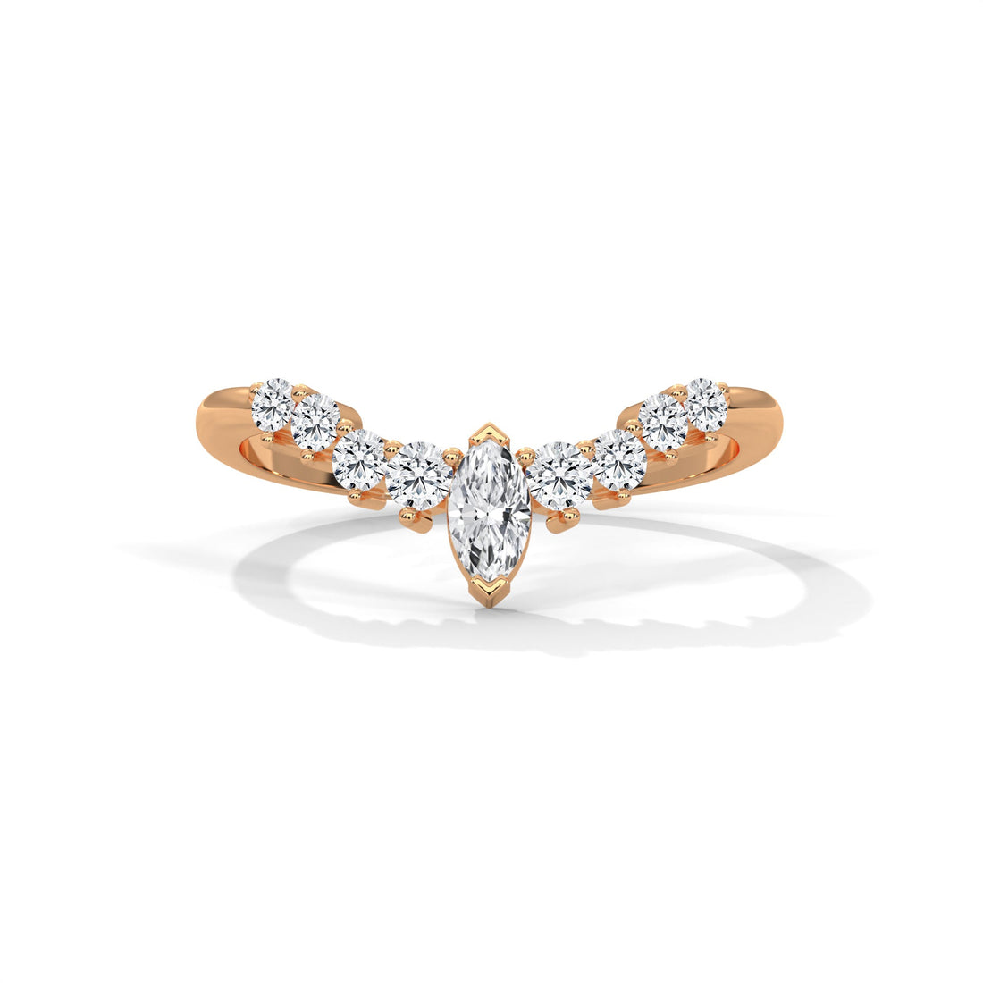 Celestial Marquise and Round Diamond Accent Gold Ring| 0.14 CTW