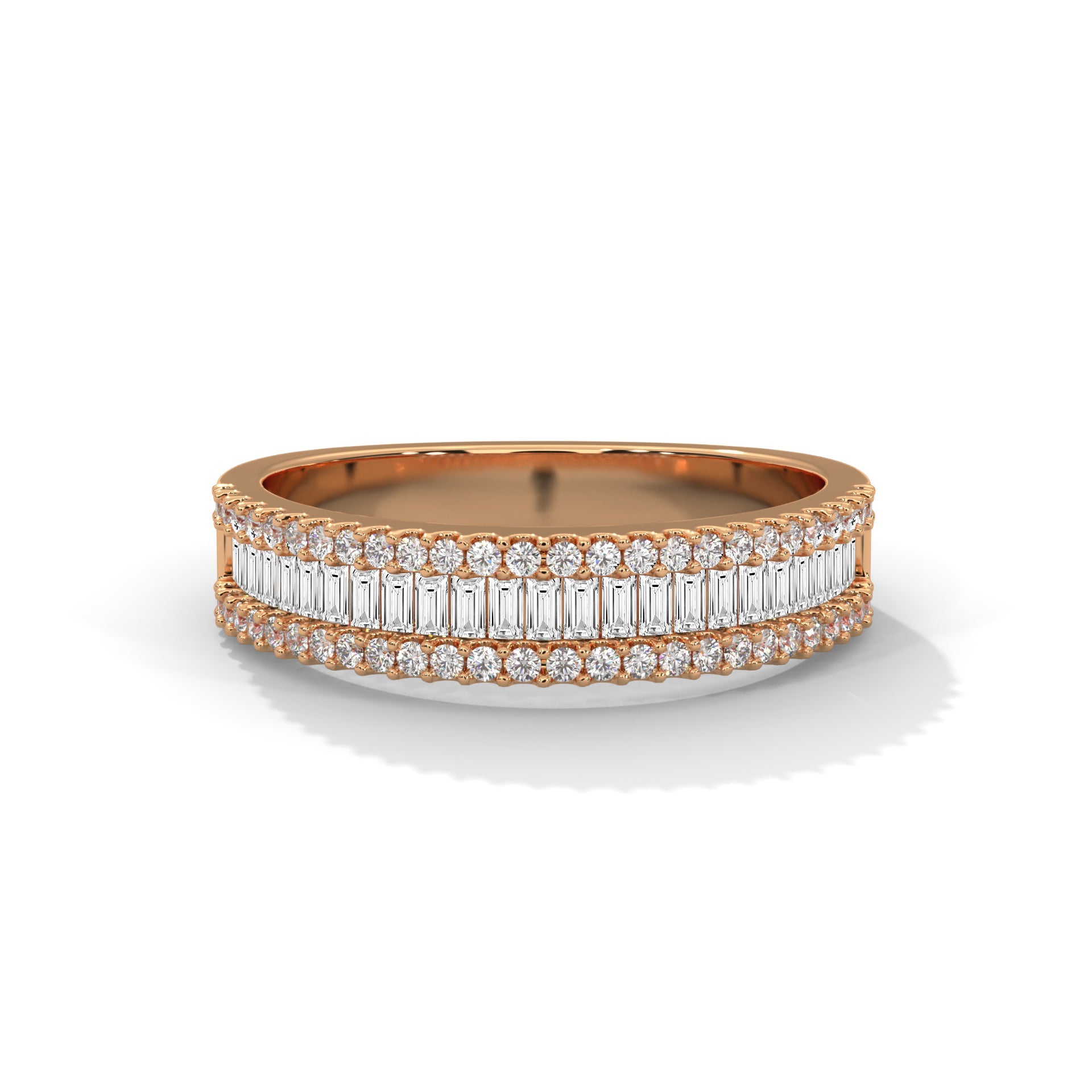 14K & 18K Gold Baguette and Round Diamond Multi-Row Band Ring | 0.76 CTW