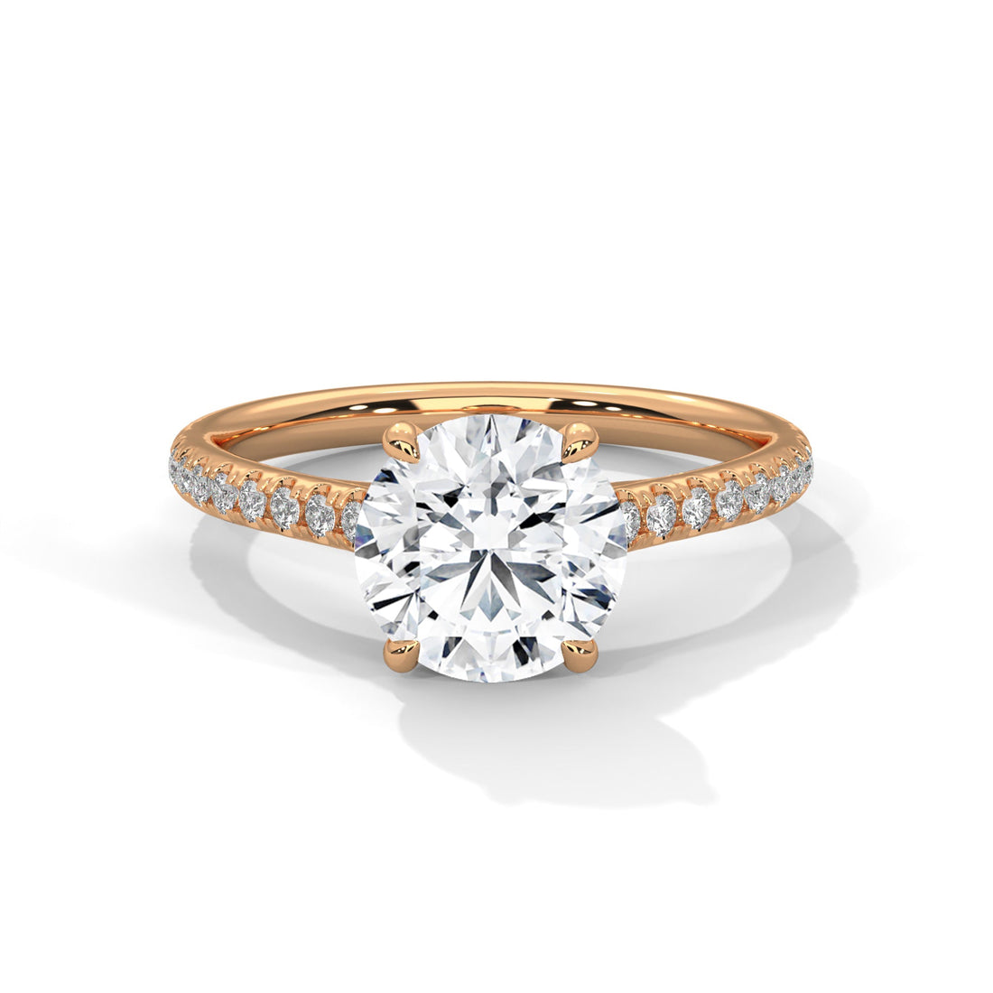 Timeless 4-Prong Pave Round-Cut Lab Grown Diamond Ring with 1/5 side stone | 3.2 CTW
