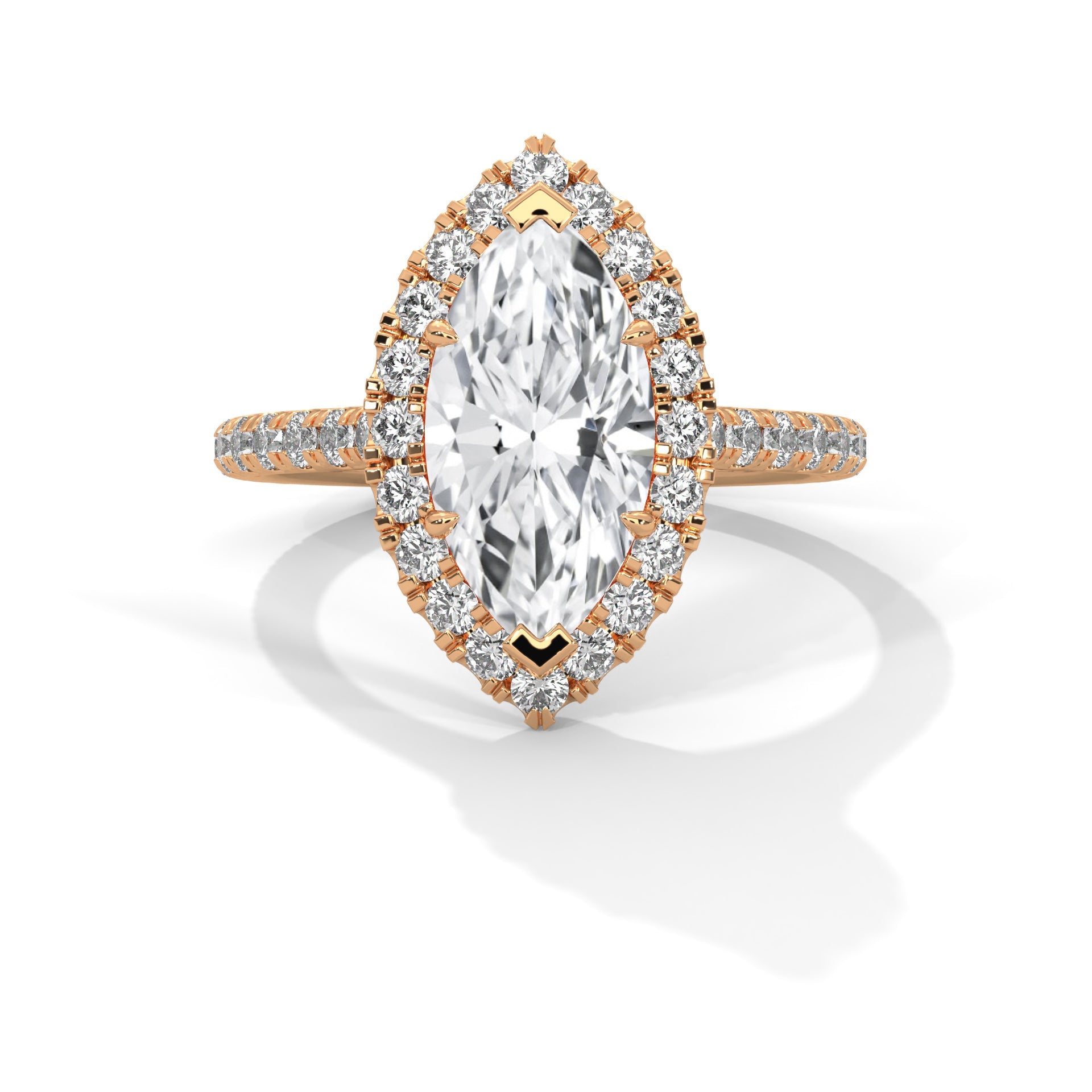 Marquise Halo-Pave Band Engagement Ring with Lab-Grown Diamond ( F VS1)