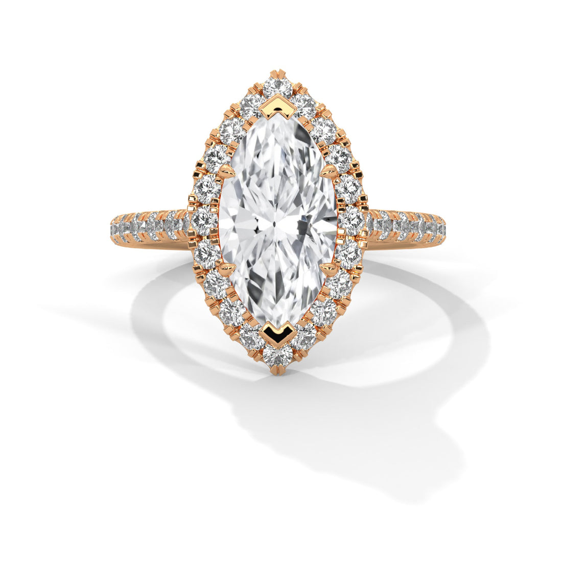 Marquise Halo-Pave Band Engagement Ring with Lab-Grown Diamond ( F VS1)