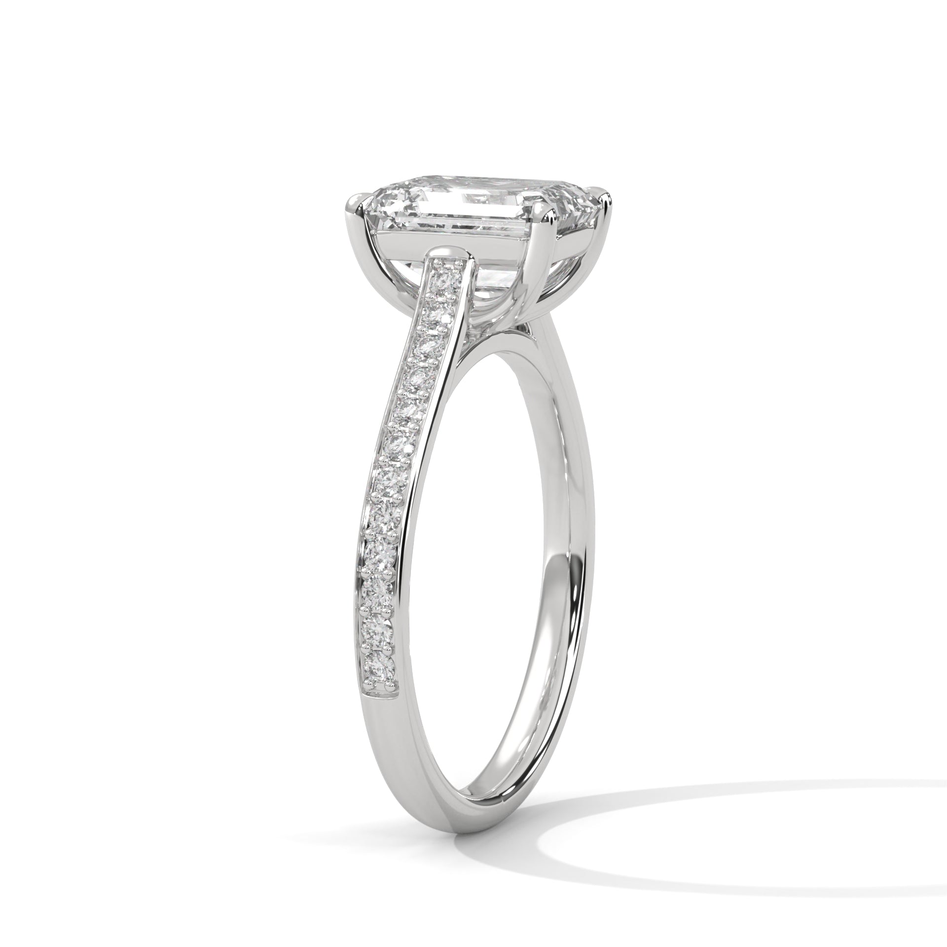 Pave Set 3 CT Emerald-Cut Lab Grown Diamond Ring | 3.24 CTW