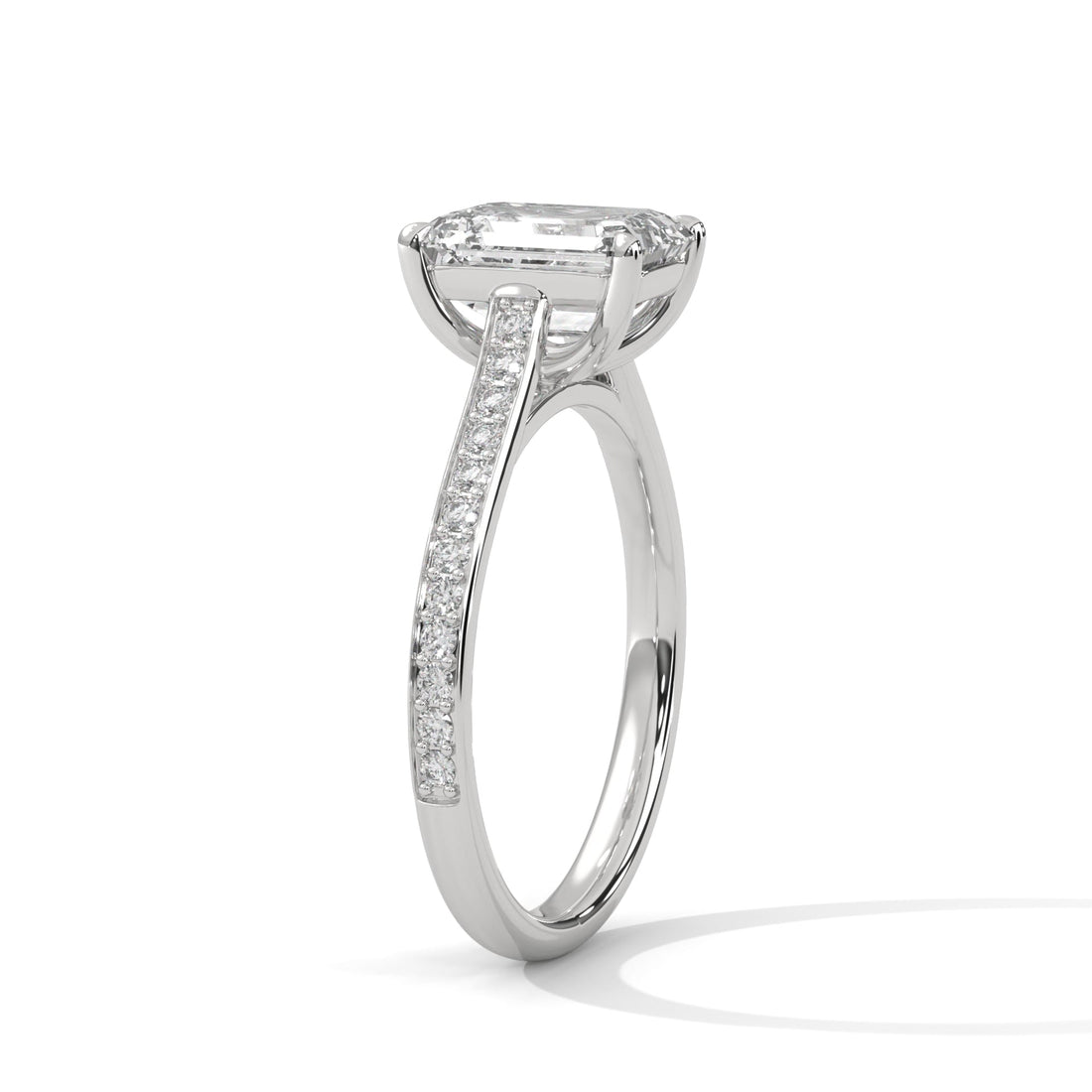 Pave Set 3 CT Emerald-Cut Lab Grown Diamond Ring | 3.24 CTW