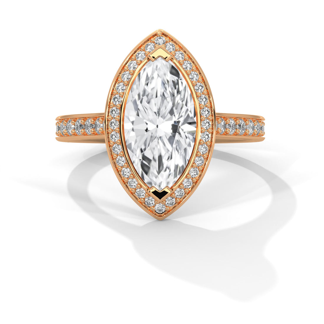 Pave Band Ring with 1.5ctw Halo Marquise-Cut Lab Grown Diamond | 1.96 CTW