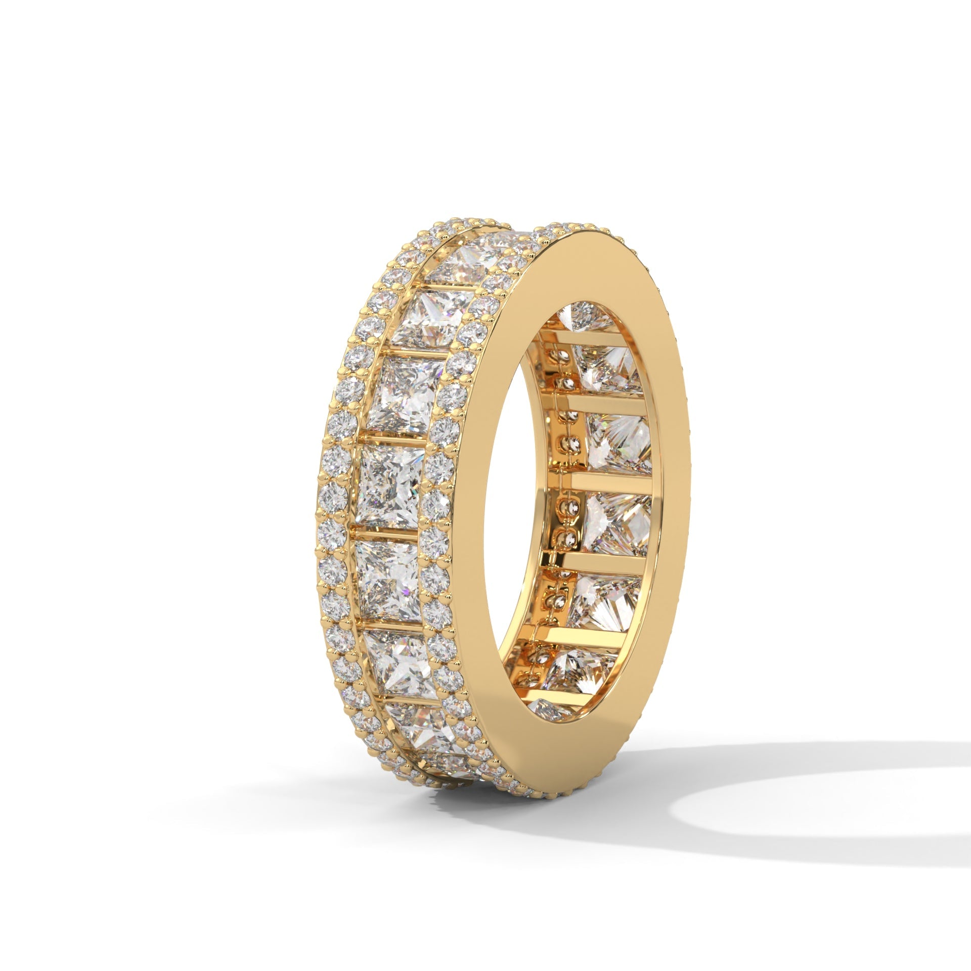 Regal Radiance: Gold Princess and Round Diamond Band Ring | 4.04 CTW