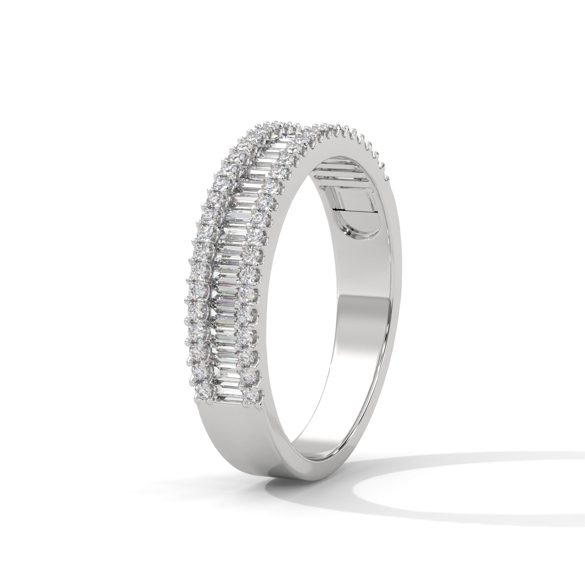 14K & 18K Gold Baguette and Round Diamond Multi-Row Band Ring | 0.76 CTW