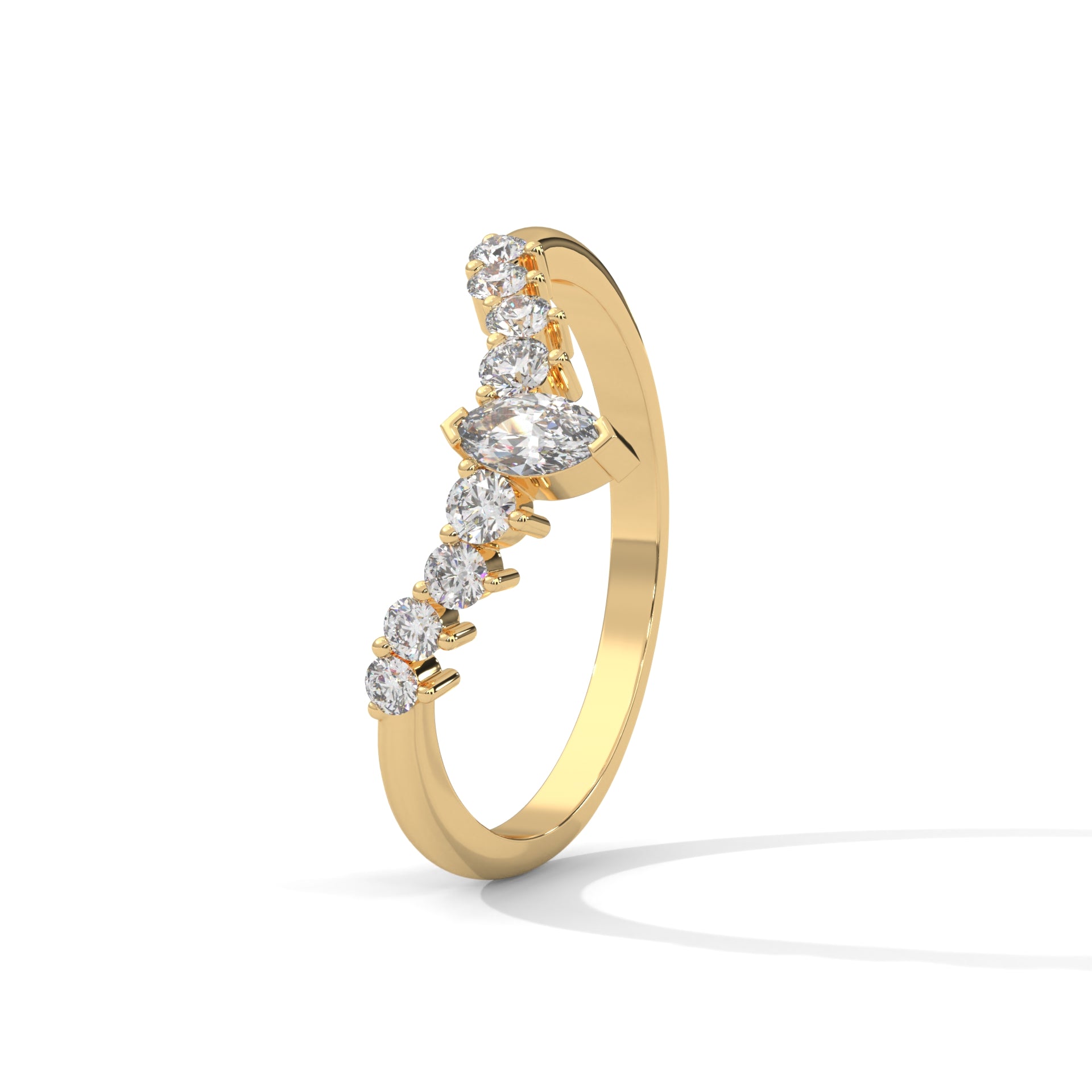 Celestial Marquise and Round Diamond Accent Gold Ring| 0.14 CTW