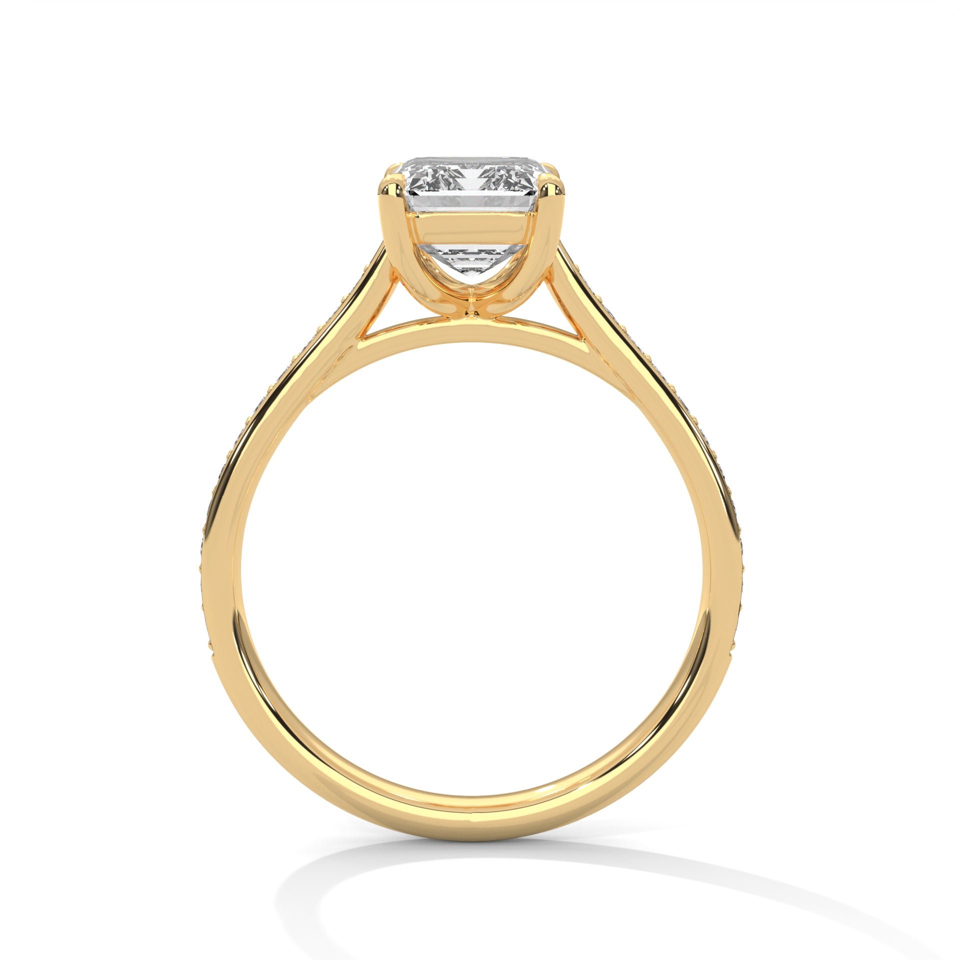 Pave Gold Ring with Lab-Created Diamond Emerald Cut (2 CTW F VS1)