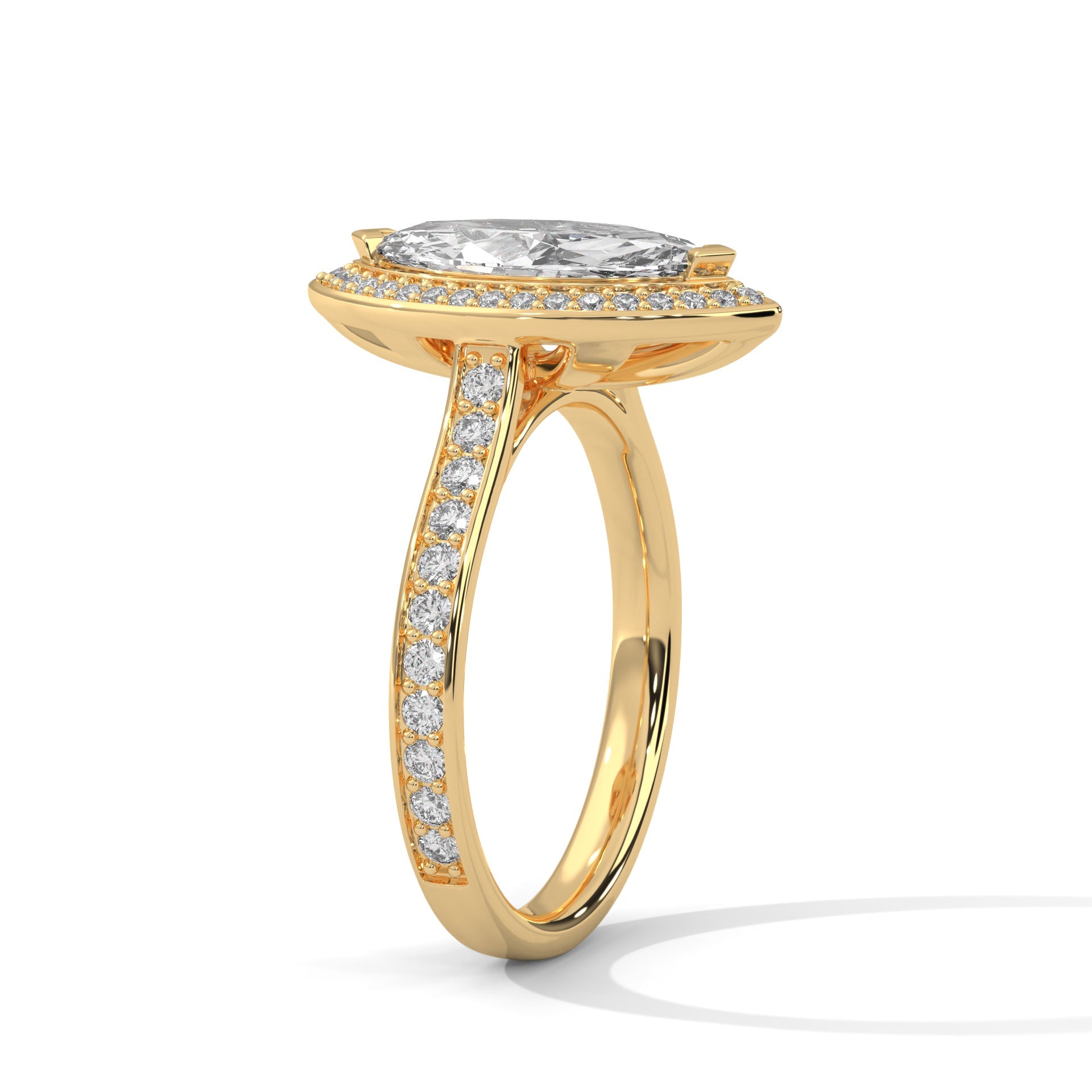 Pave Band Ring with 1.5ctw Halo Marquise-Cut Lab Grown Diamond | 1.96 CTW