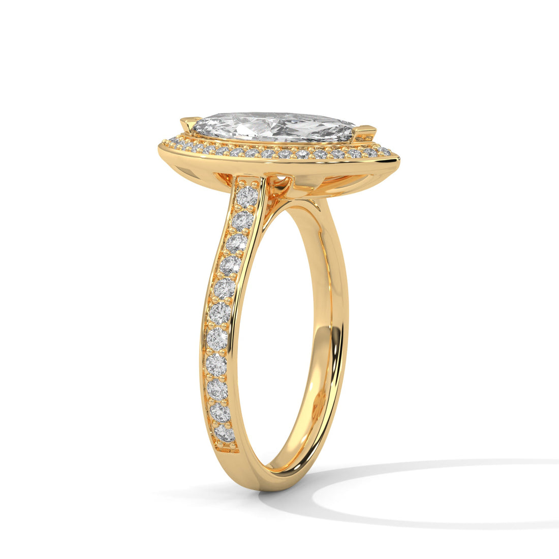 Pave Band Ring with 1.5ctw Halo Marquise-Cut Lab Grown Diamond | 1.96 CTW