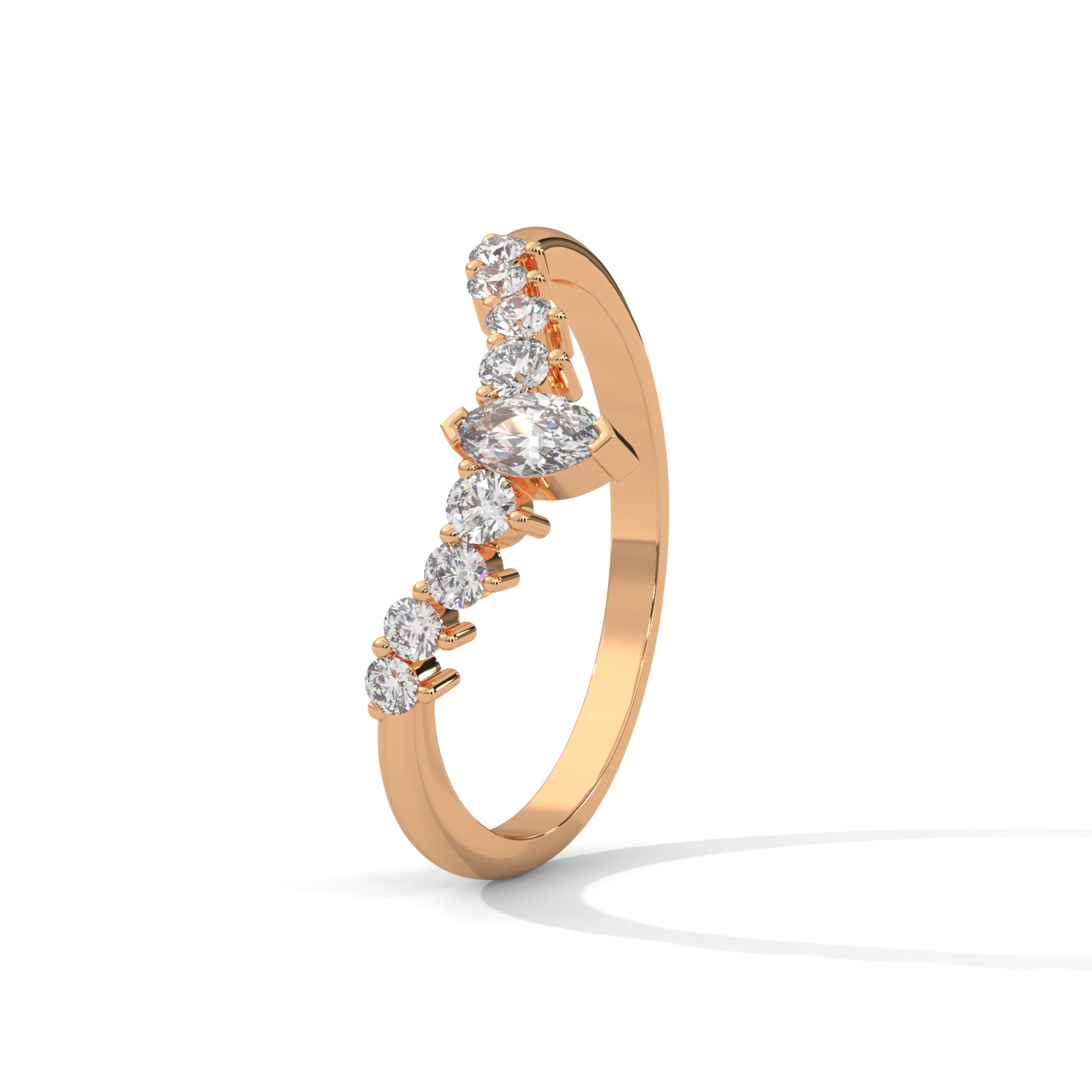 Celestial Marquise and Round Diamond Accent Gold Ring| 0.14 CTW
